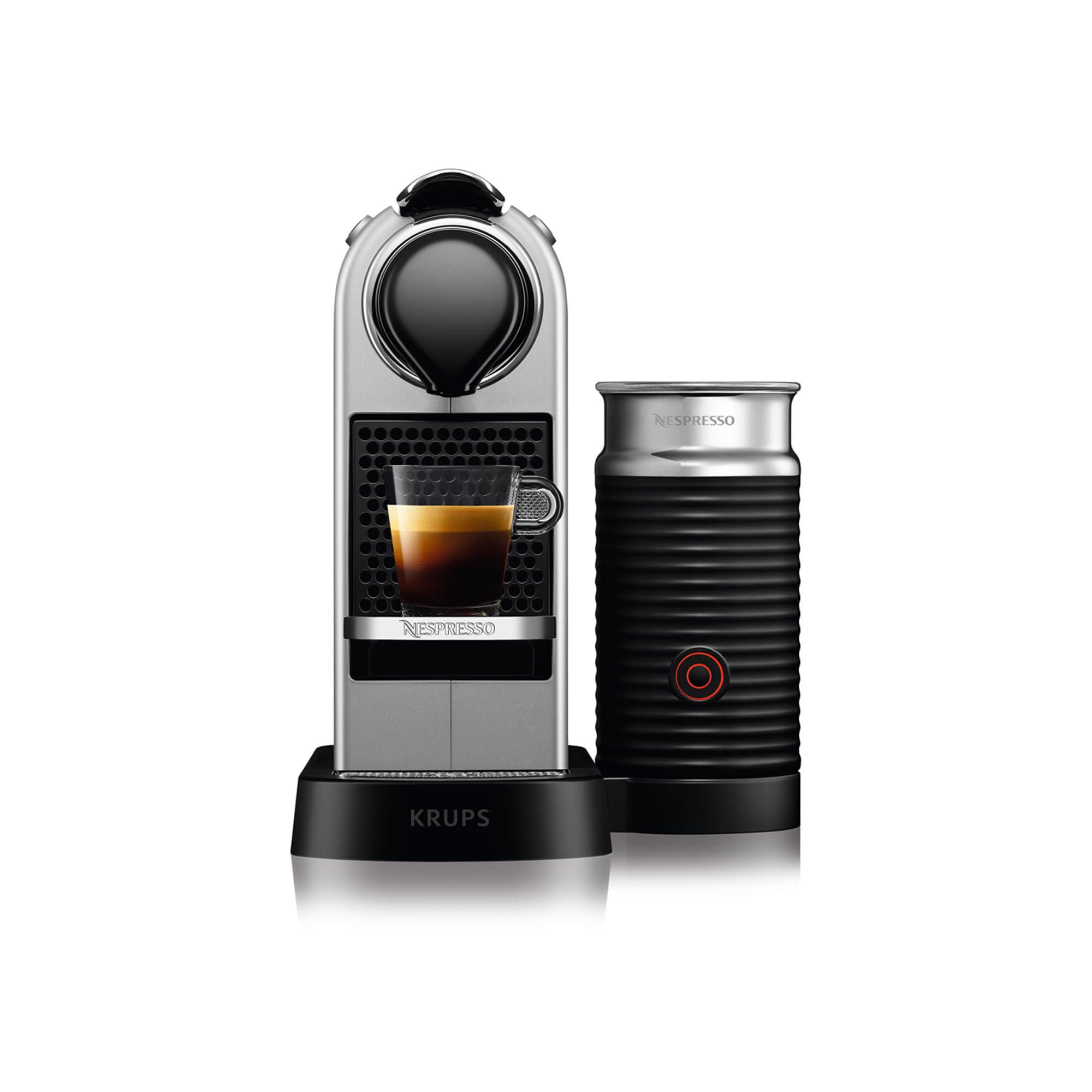 Krups Nespresso Citiz & Milk XN761B - Cafetera de cápsulas monodosis, con 19 bares de presión, thermoblock, capacidad 1L, función automática, con Aeroccino, color Plata, incluye pack de bienvenida
