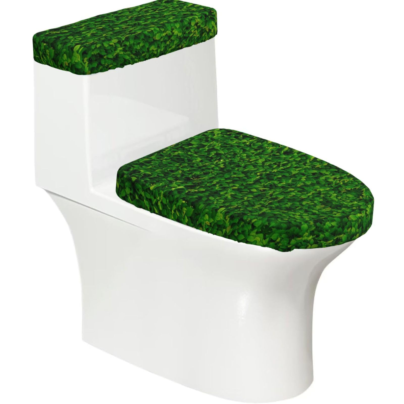 Green Leaves Wall Print Bathroom Decor Toilet Lid Cover And Tank Covers, Restroom Accessories Fits Most Round