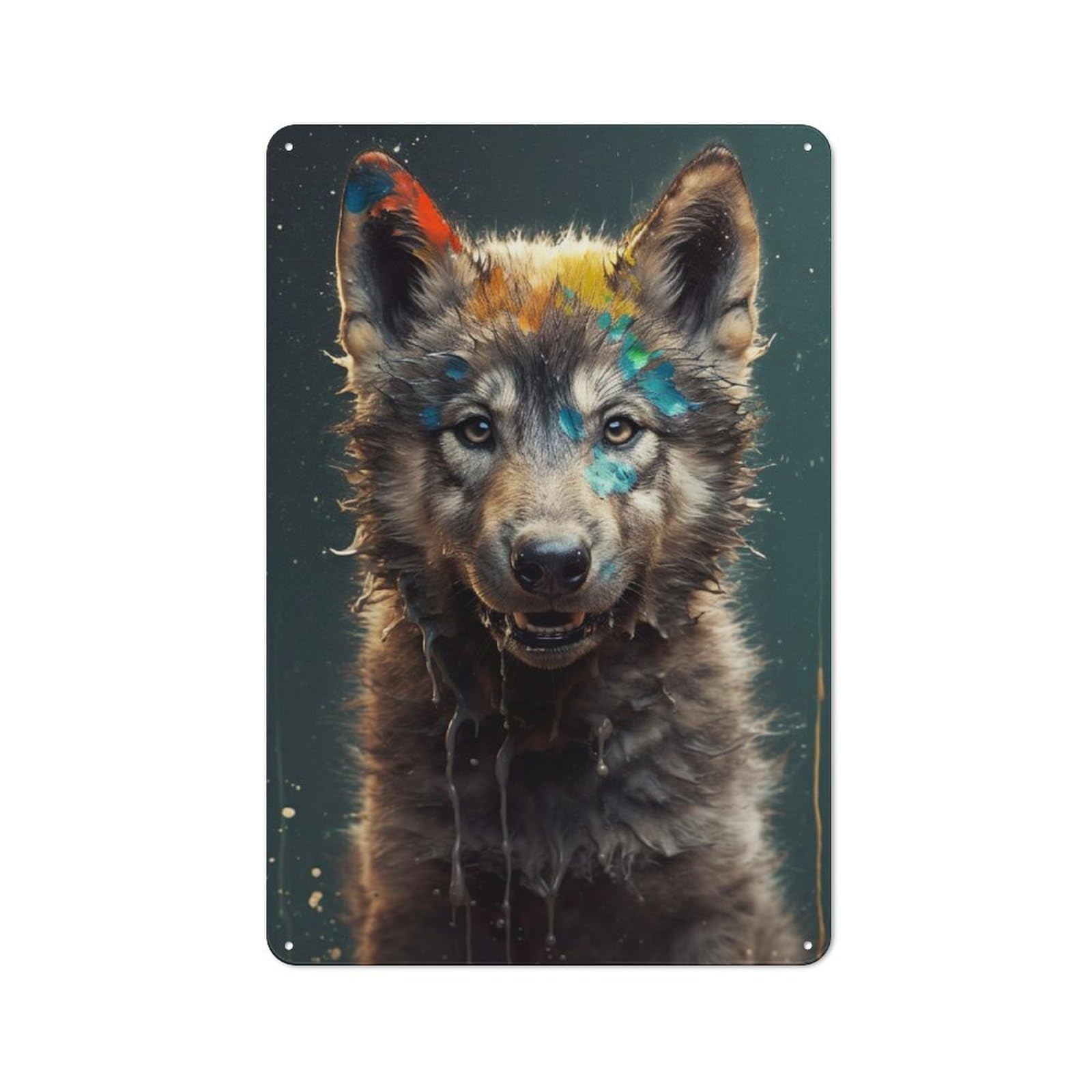 Junmoney Wolf Watercolor Sketch Tin Wall Plaque 30X20cm With For Guest Room Or Hallway, For Home Office, Studio And Craft Room Walls
