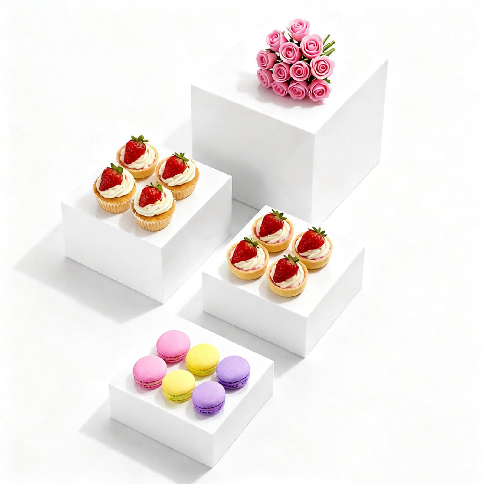 Lot de 4 rehausseurs de buffet en acrylique avec mini panneaux de buffet - Présentoir de table - Différentes tailles - Présentoir alimentaire pour figurines de collection
