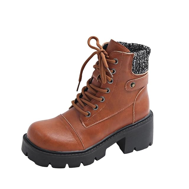 Women Platform Ankle Boots Side Zipper Round Toe Slouch Booties Non Slip Western Bootie Lace Up Slouchy Short