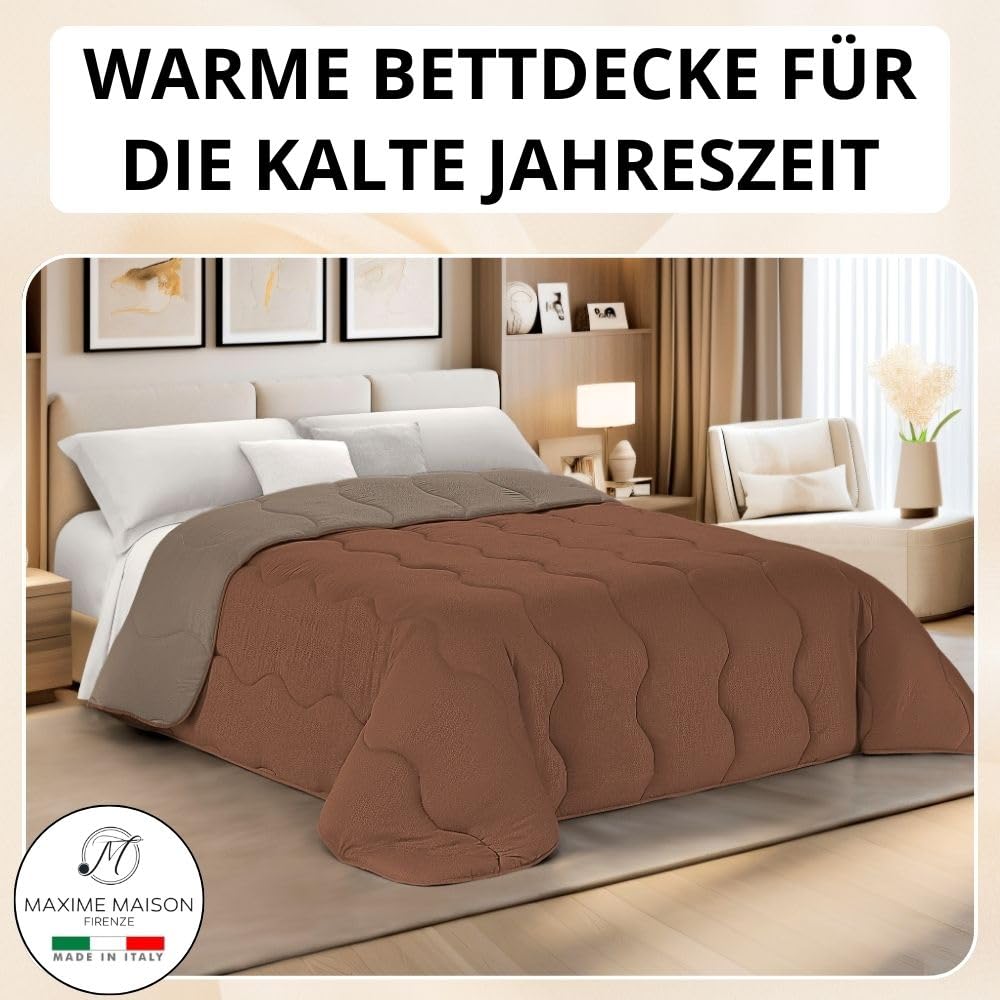 MAXIME MAISON - Winter Tagesdecke 240x260 cm, Warme Winterdecke für Herbst und Winter (300 gr/mq), Creme/Beige Wendedesign, Steppdecke für Doppelbett, Weiche Mikrofaser, Made in Italy