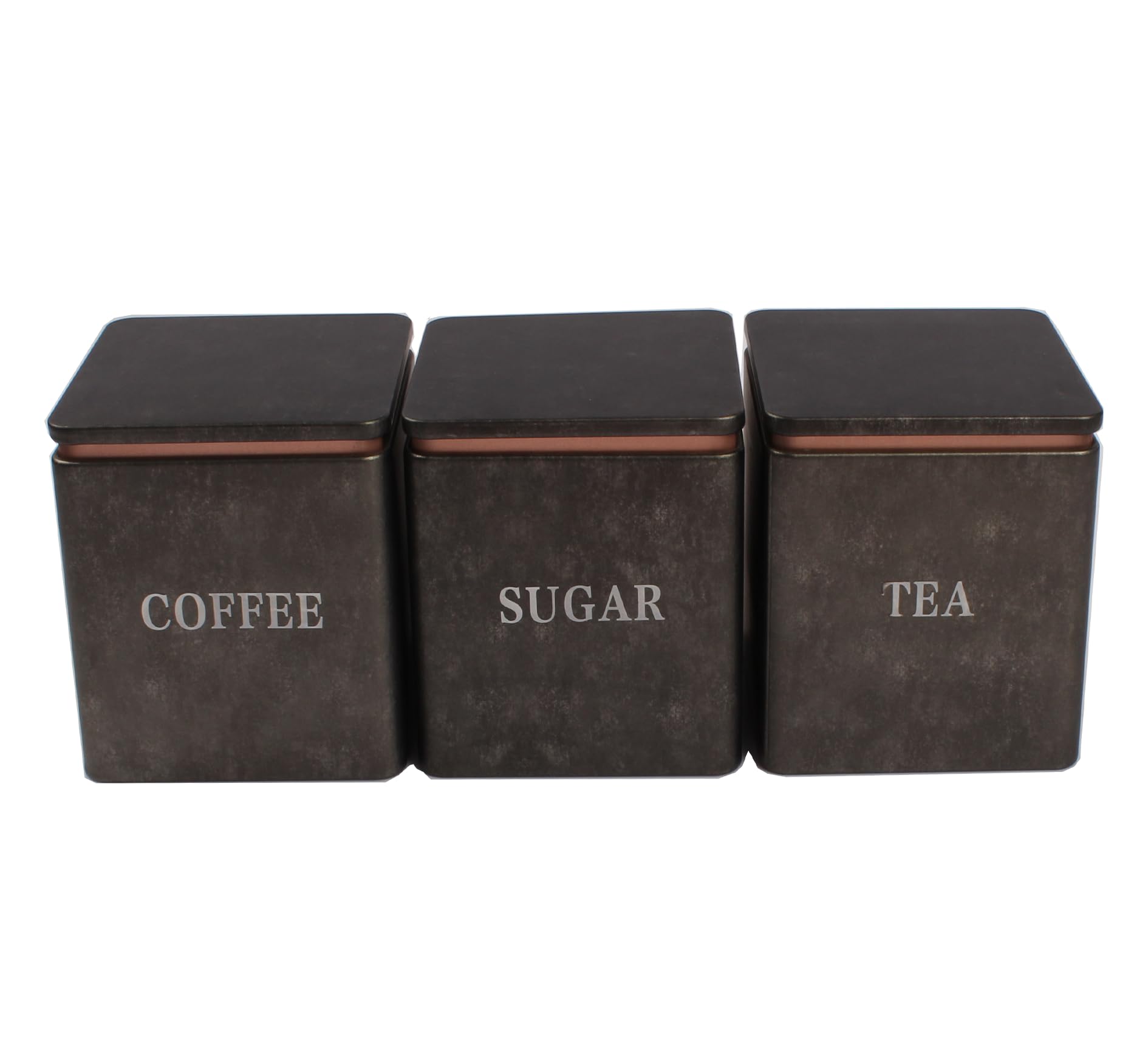 NAVACALATea Coffee Sugar Canisters, 3 Piece of 600ml Metal Food Storage Tin, Kitchen Canister Set with Metal Tray, Dry Food Storage Containers for Tea Coffee & Sugar