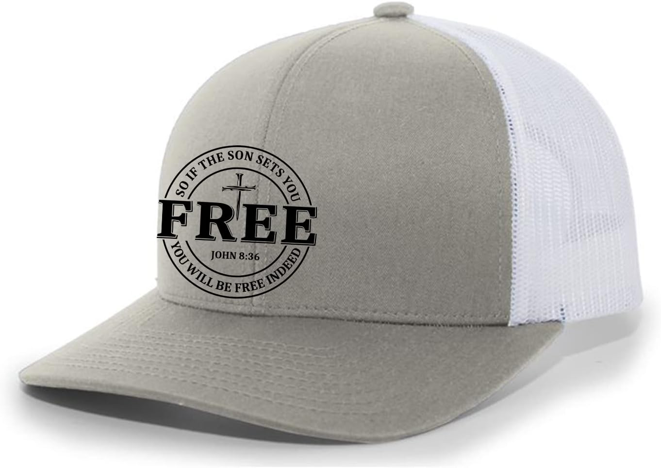 Christian Free Indeed John 8:36 Nail Cross Jesus Mens Mesh Back Trucker Hat Baseball Cap