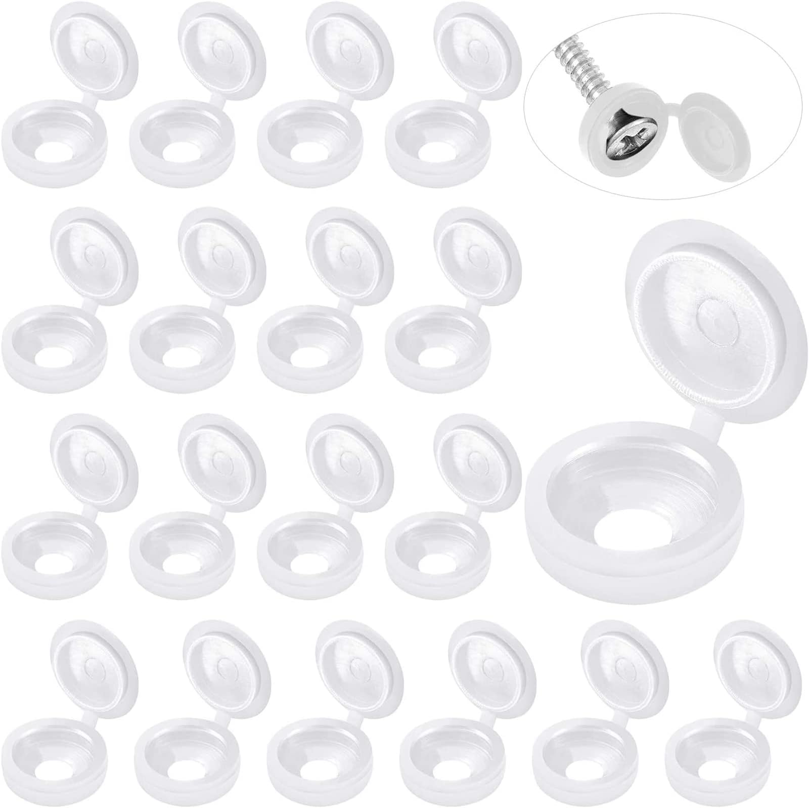 Hotop 100 Pieces Hinged Screw Cover Caps Plastic Shutter Fold Screw Snap Covers Washer Flip Tops(Large,White)