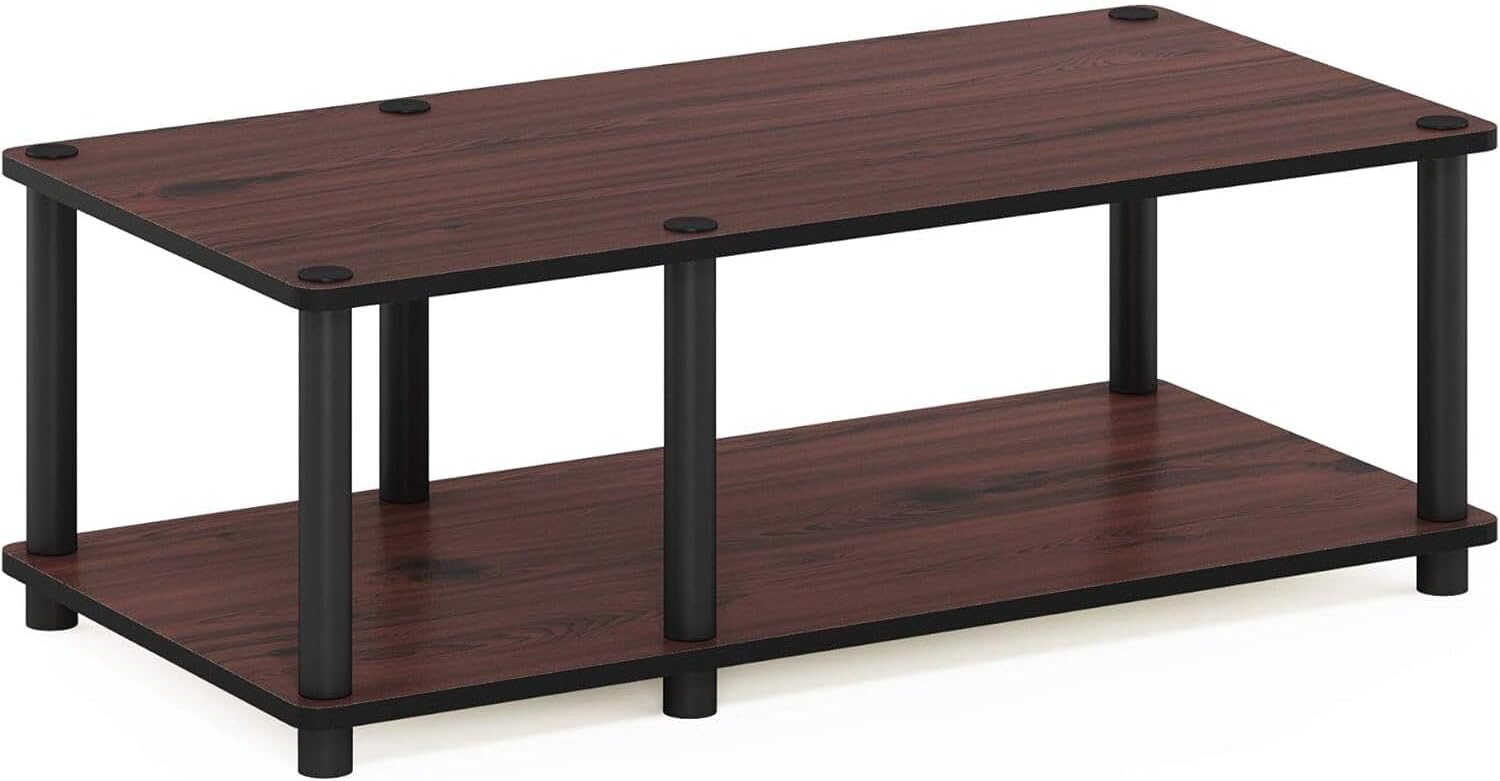 HomeStock 2-Tier No Tools Mid Entertainment Center with Open Shelf, TV Console for TV up to 46 Inch with Tubes, for Living Room, Bedroom, White, 31.5(W)x15.6(D)x10.9(H) 32" Inch/Dark Cherry and Black