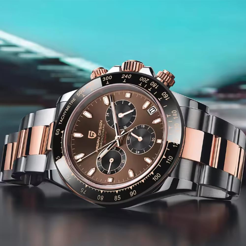 Pagani Design PD-1644 Quarz Herrenuhr, Datum, Saphirglas, 316L Edelstahl, Keramik-Lünette, VK63 Uhrwerk, wasserdichte Uhr, wasserdichte Herren Sport Chronograph Uhr