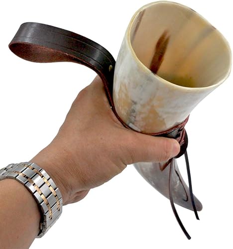 Miniatura 4 de HONGLAYS Tazas de cuerno vikingo hechas a mano, cuerno vikingo real con correas de cuero, copa de vino de cerveza, cáliz, jarra, cuerno, buey, vasos