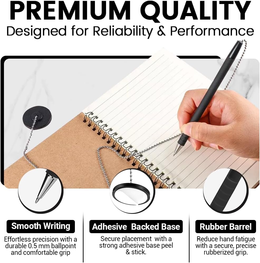 Pen with Chain [Pack of 42] – Security Desk Pen on a Chain with Adhesive Base & 23" Chain Pen Holder Includes 14 Pens(7 Black+7 Blue) and 28 Refills(14 Black+14 Blue) for Office, Counter Pen