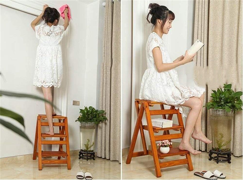Indoor Climbing Stool, Solid Wood Ladder Chair Multifunctional Wooden Ladder Chair Foldable Shelving Ladder for Home Decoration and Library（#3）