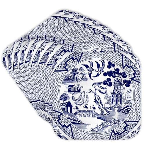3dRose Willow Pattern Detail in Blue and White, Set of 8 Soft Coasters
