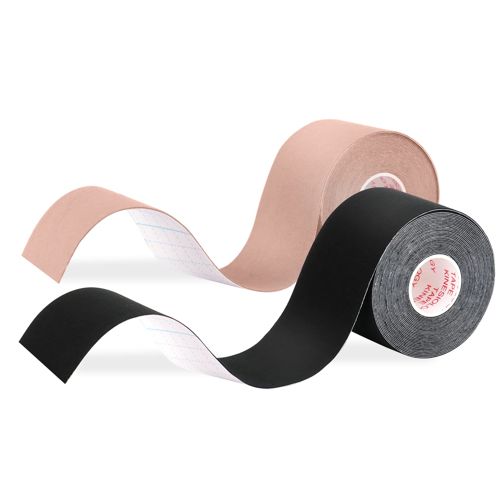 JOPHEK Kinesio tape 2 rotolo, Beige & Nero, 5m x 5cm, Nastro kinesiologico impermeabile ed elastico, Ideale per il ginocchio, articolazioni, supporto muscolare