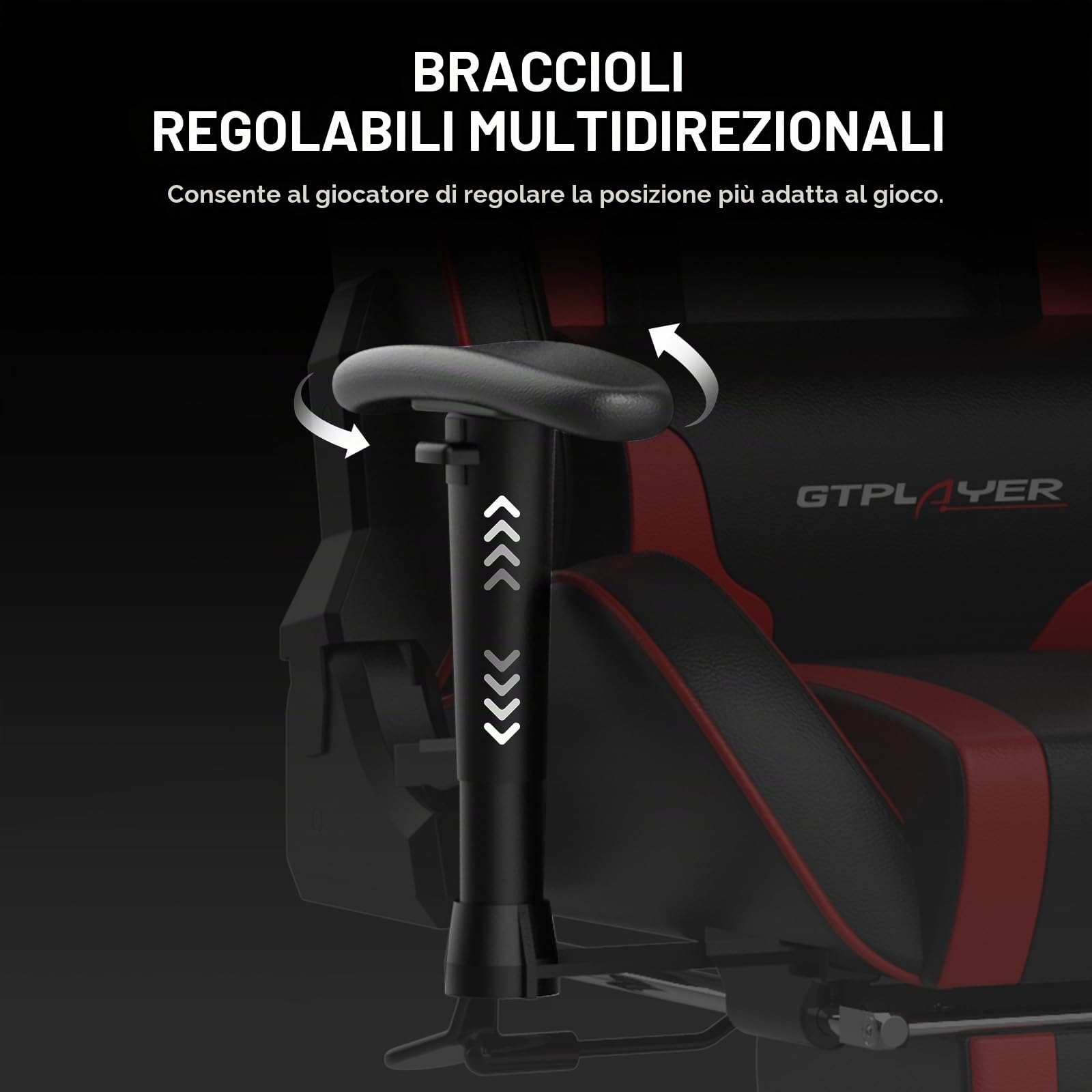 GTPLAYER Sedia da Gaming con Poggiapiedi e Altoparlante Bluetooth Poltrona Ufficio Scrivania Ergonomica Sedie Musicale Rossa