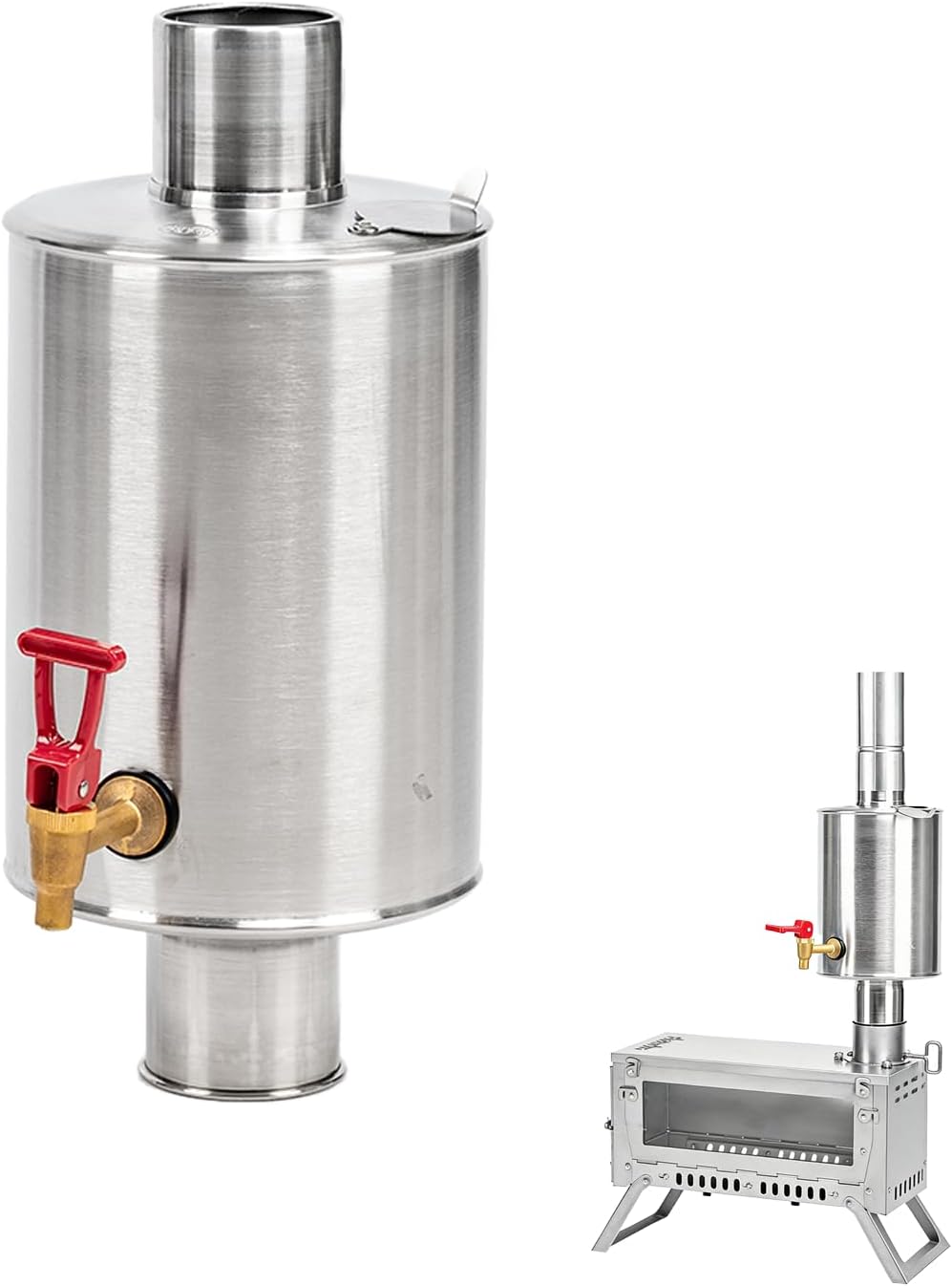 Camping Tent Stove Water Tank Chimney Water Tank, 304 Stainless Steel Water Tank for Wood Stove Pipe Diameter 6cm / 2.36in, 3L Capacity