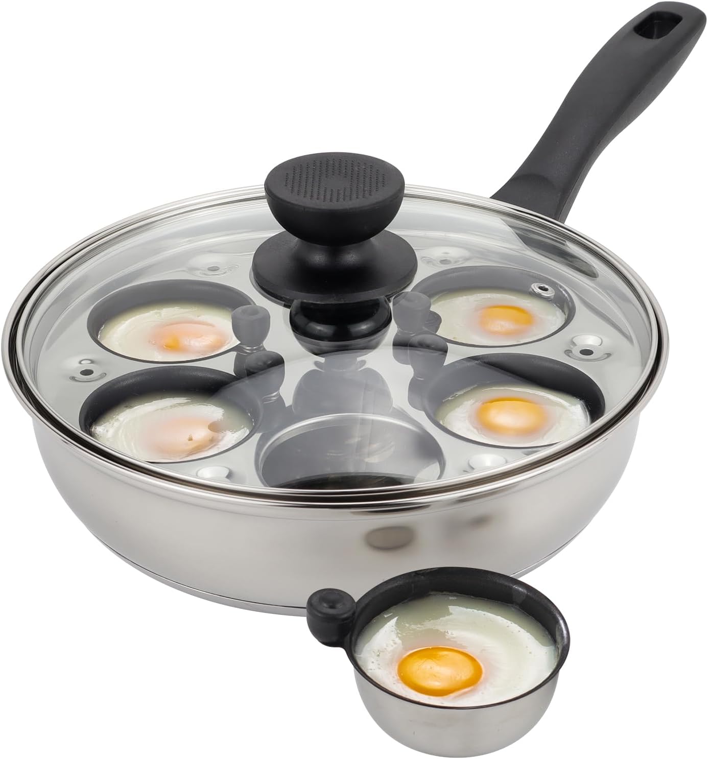 MARSKITOP Egg Poacher, Poached Eggs Cooker, Stainless Steel Egg Poaching Pan Food Grade Safe PFOA Free