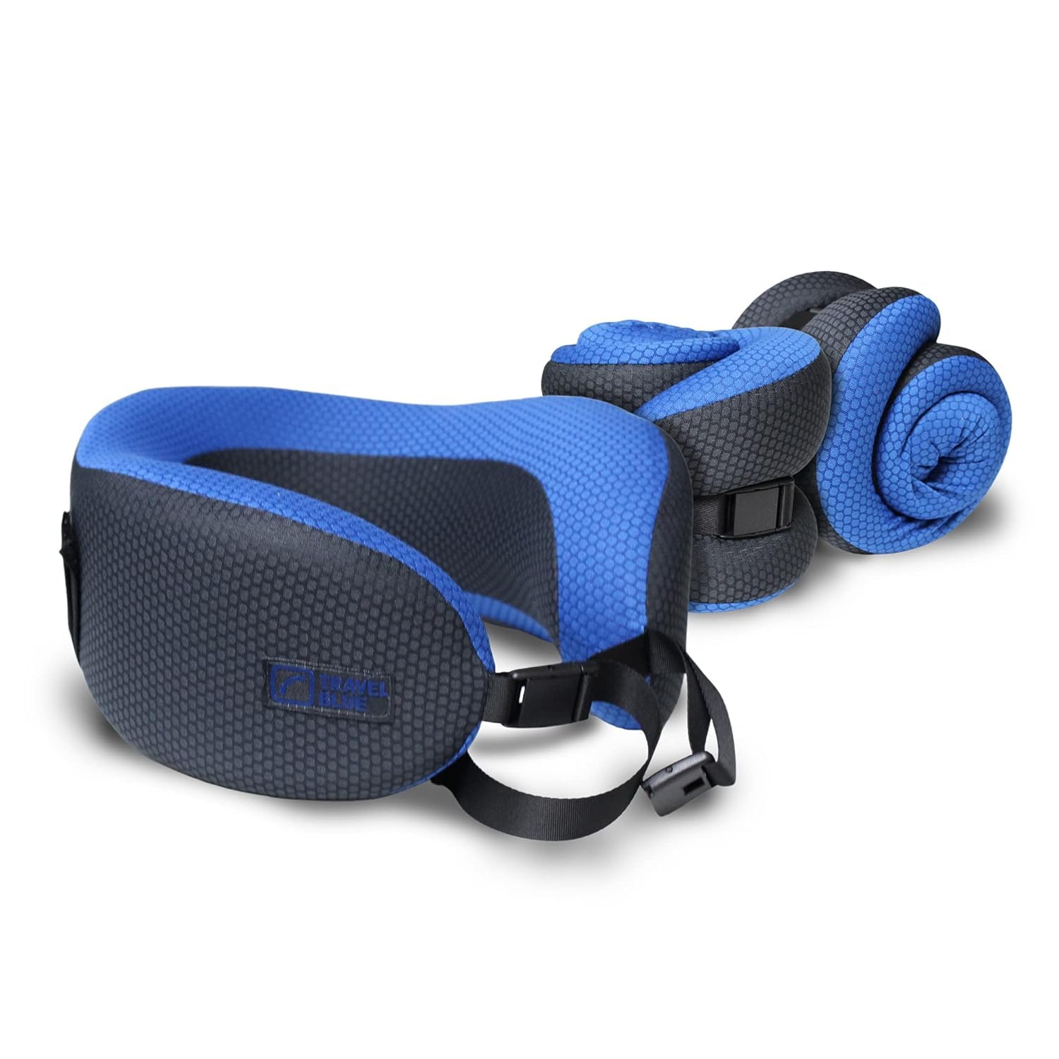 Travel Blue Dreamer Almohada de Viaje para Cuello - Cojín de Viaje - Almohada Viscoelastica, Ergonómica, Malla Transpirable, Funda Lavable, Compacta, Ligera Avión, Coche, Tren (Blue)
