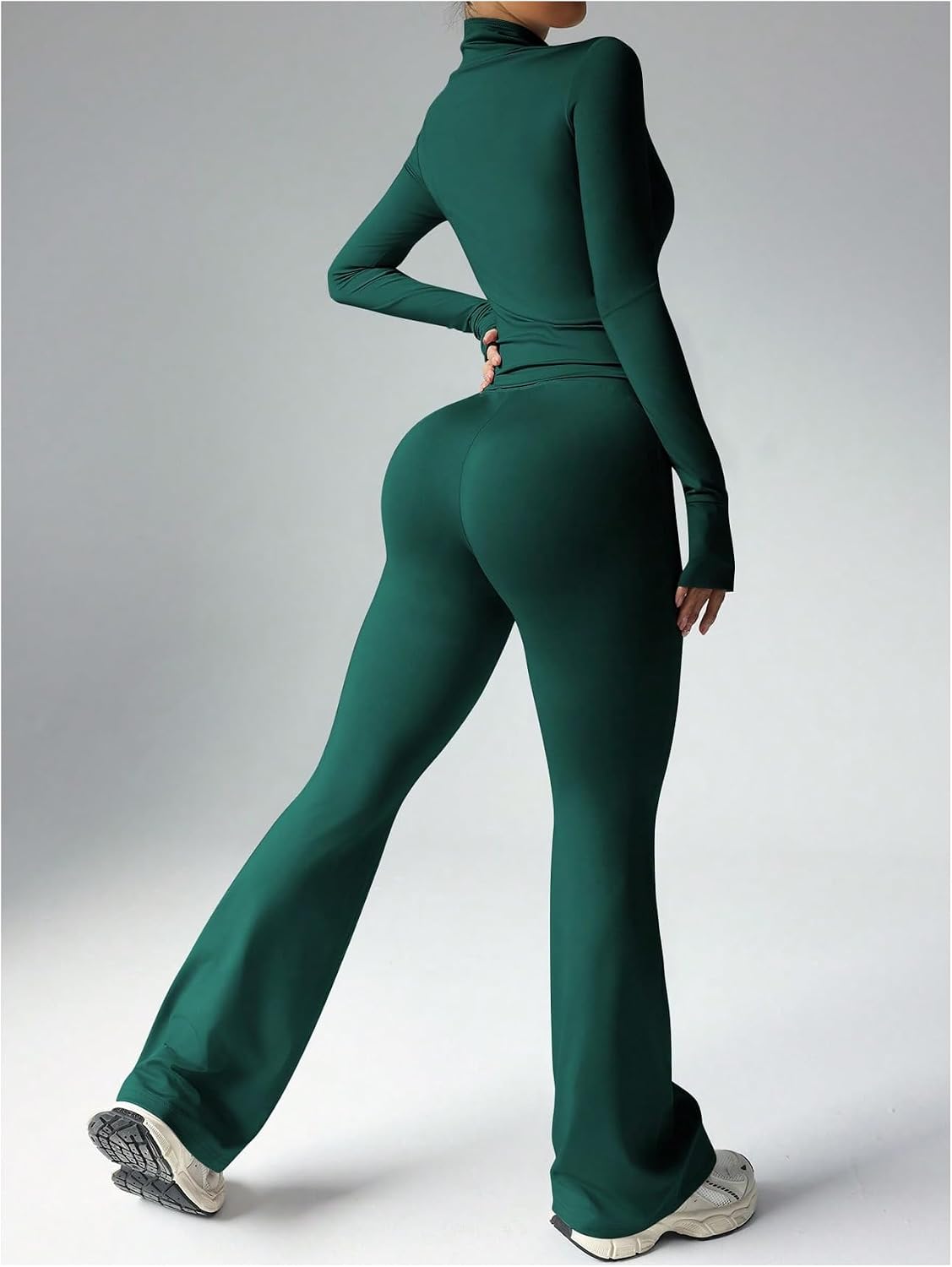 SOLY HUX Women's Tracksuit Workout Sets Long Sleeve Zip Up Crop Tops and Flared Pants Yoga Active Wear 2 Piece