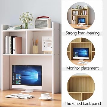 Desk Hutch White, 35.4 Tall Desk Shelf Organizer, Freestanding Display Shelf for Desktop, Multipurpose Wooden Desktop Bookcase for Office, Dorm, and Home Storage,Wood,35.47.935.4