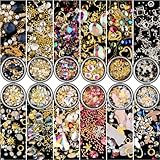 Umillars 12 Wheels Nail Art Decorations Rhinestones Gold Silver Studs Metal Rivets Hollow Moon Star