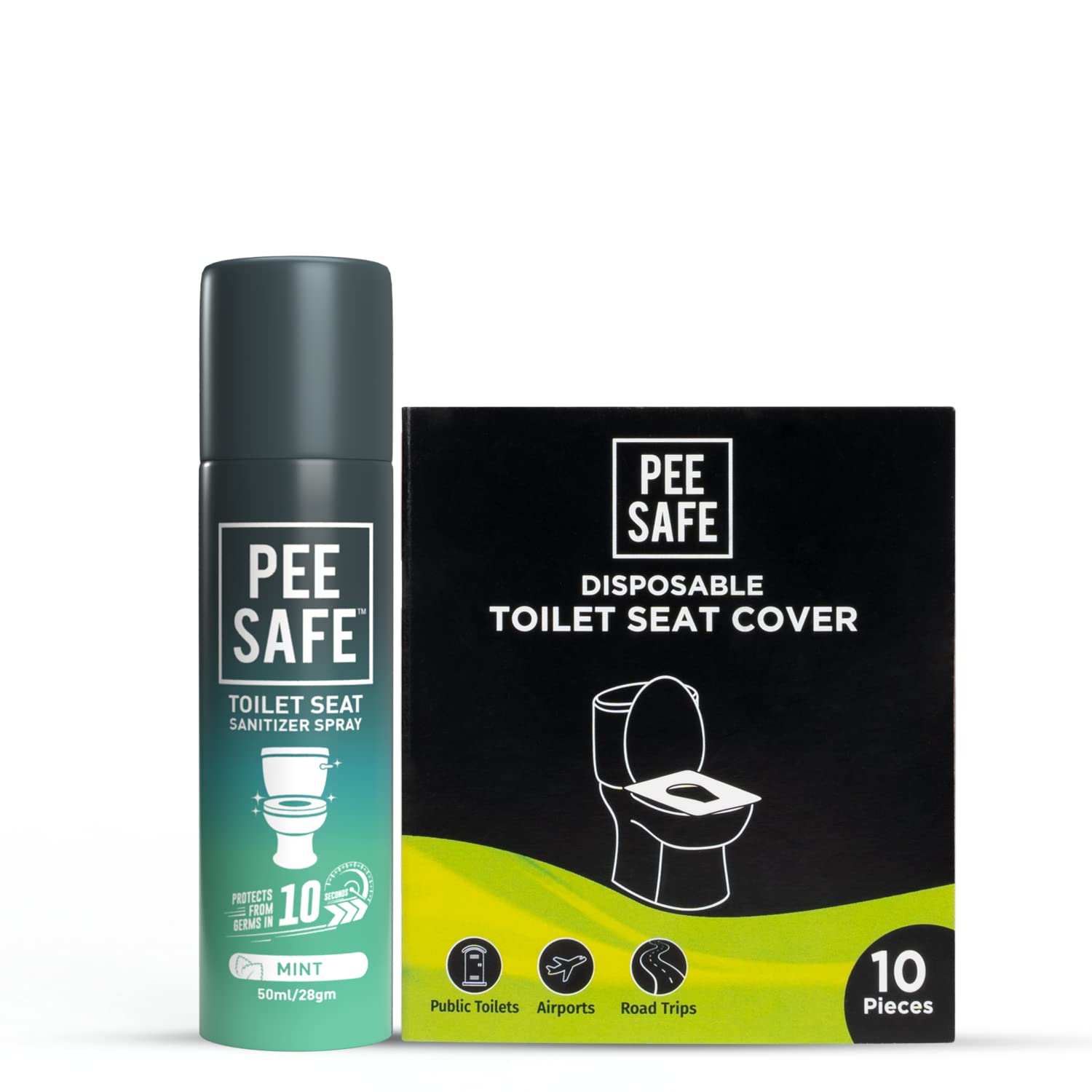 PEESAFE Toilet Hygiene Combo For Women | Toilet Seat Sanitizer Mint (50 Ml) With Disposable Toilet Seat Cover (10 N) | Protects Against Germs | Easy To Carry | Travel Friendly Pack PEESAFE Toilet Hygiene Combo For Women | Toilet Seat Sanitizer Mint (50 Ml) With Disposable Toilet Seat Cover (10 N) | Protects Against Germs | Easy To Carry | Travel Friendly Pack