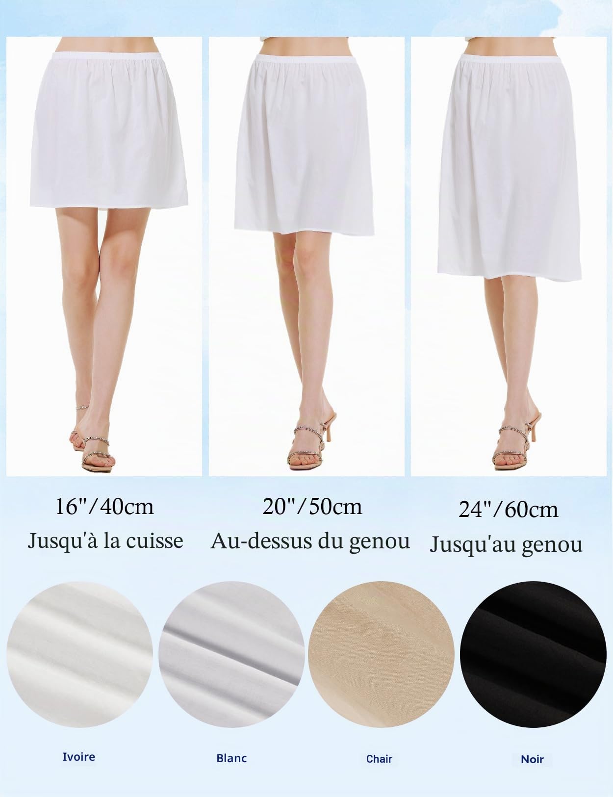 BEAUTELICATE Femme Jupon Lingerie sous-Jupe sous-Robe en 100% Coton Blanc Noir Ivoire Chair Court Mi-Long Fond De Jupe pour Fille Été