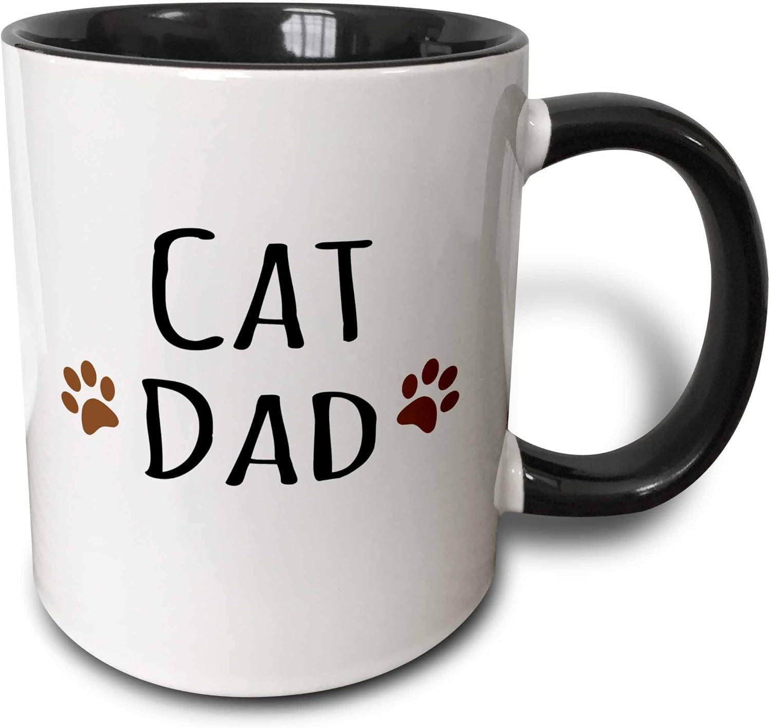 3dRose mug_153843_4 "Cat dad text in black with two paw prints - for male pet owners and kitty lovers" Mug, 11 oz, Black