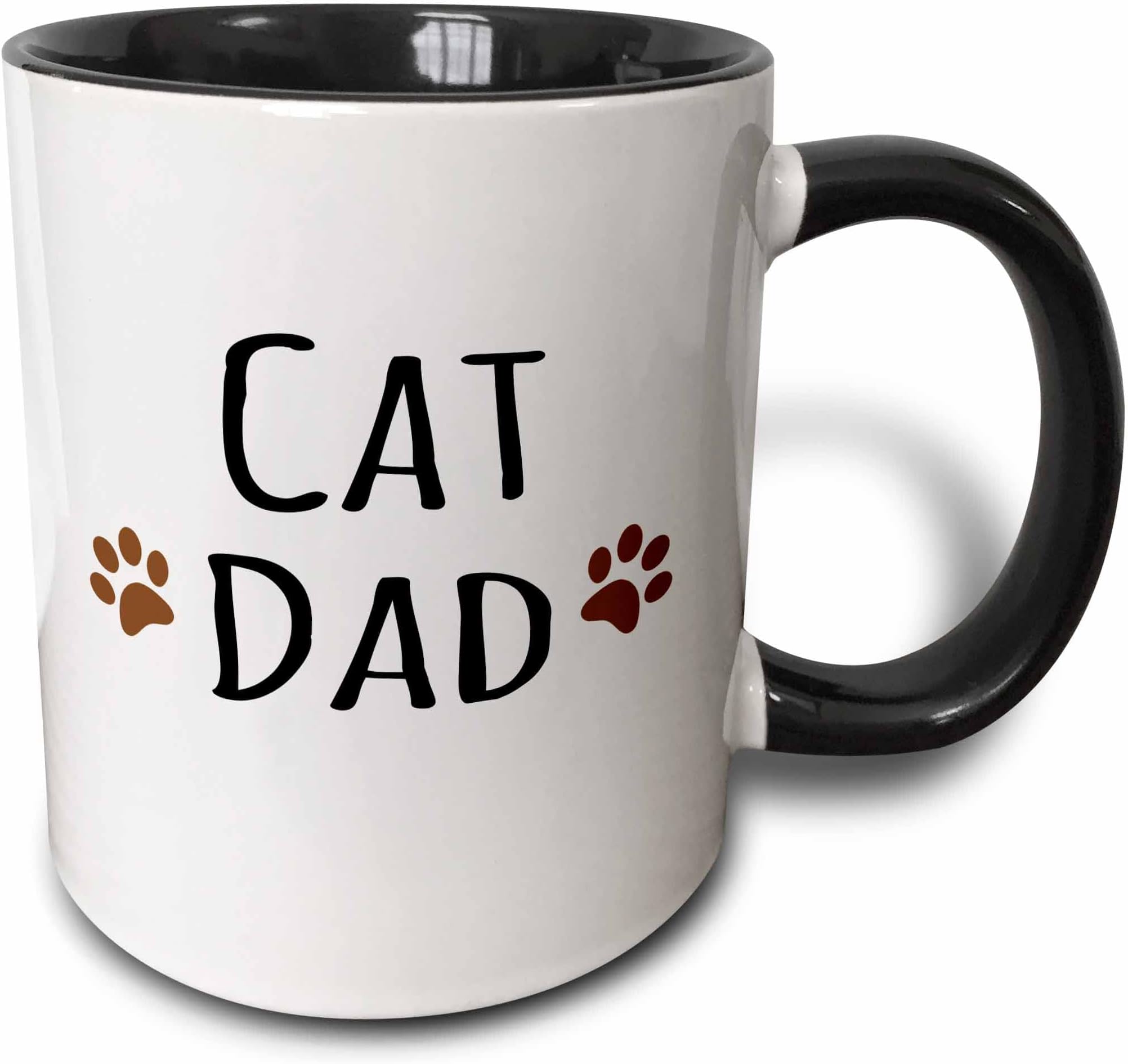 3dRose mug_153843_4 "Cat dad text in black with two paw prints - for male pet owners and kitty lovers" Mug, 11 oz, Black