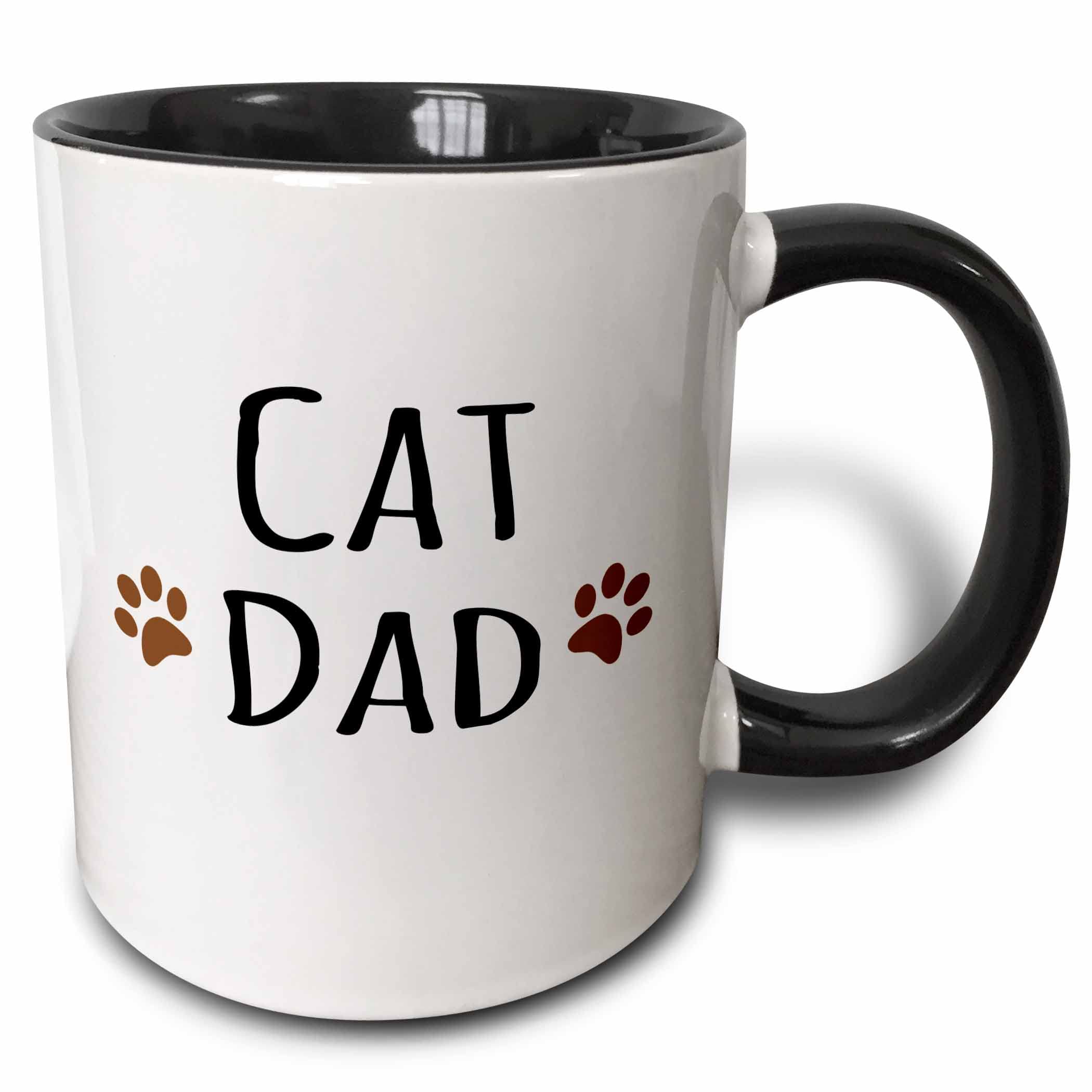 3dRose mug_153843_4 "Cat dad text in black with two paw prints - for male pet owners and kitty lovers" Mug, 11 oz, Black