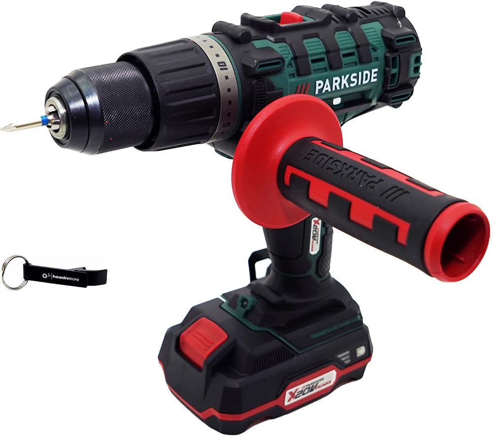 HEADNMORE Bundle Parkside PSBSA 20-Li - Taladro atornillador de percusión (20 V, batería de 2 Ah, incluye llavero y batería de 2 Ah)