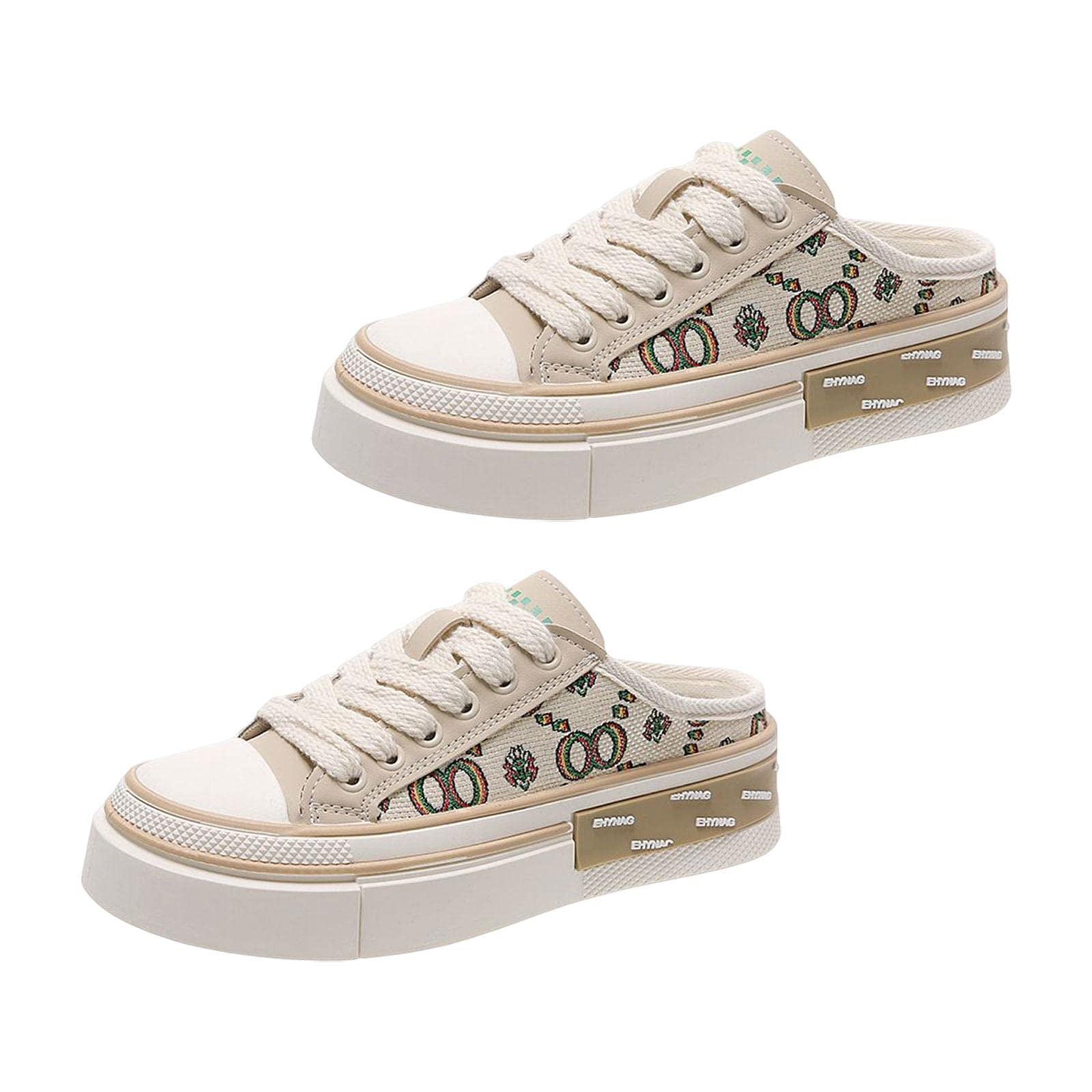 heavenglow Women Backless Slip On Mule Sneakers Breathable Fashion Canvas Shoes Loafers Beige 24-24.5-picture-32