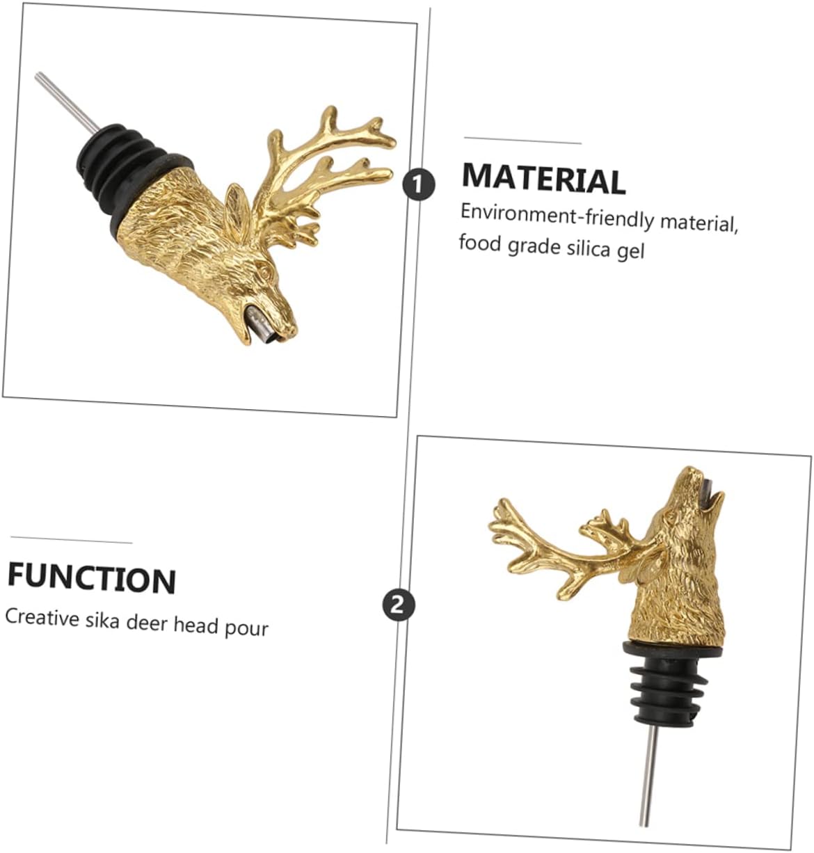 Deer Head Garnish Picks for Cocktails Wine Aerator Pourer Spout Deer Head Aerator Pourer and Stopper Bottle Alloy