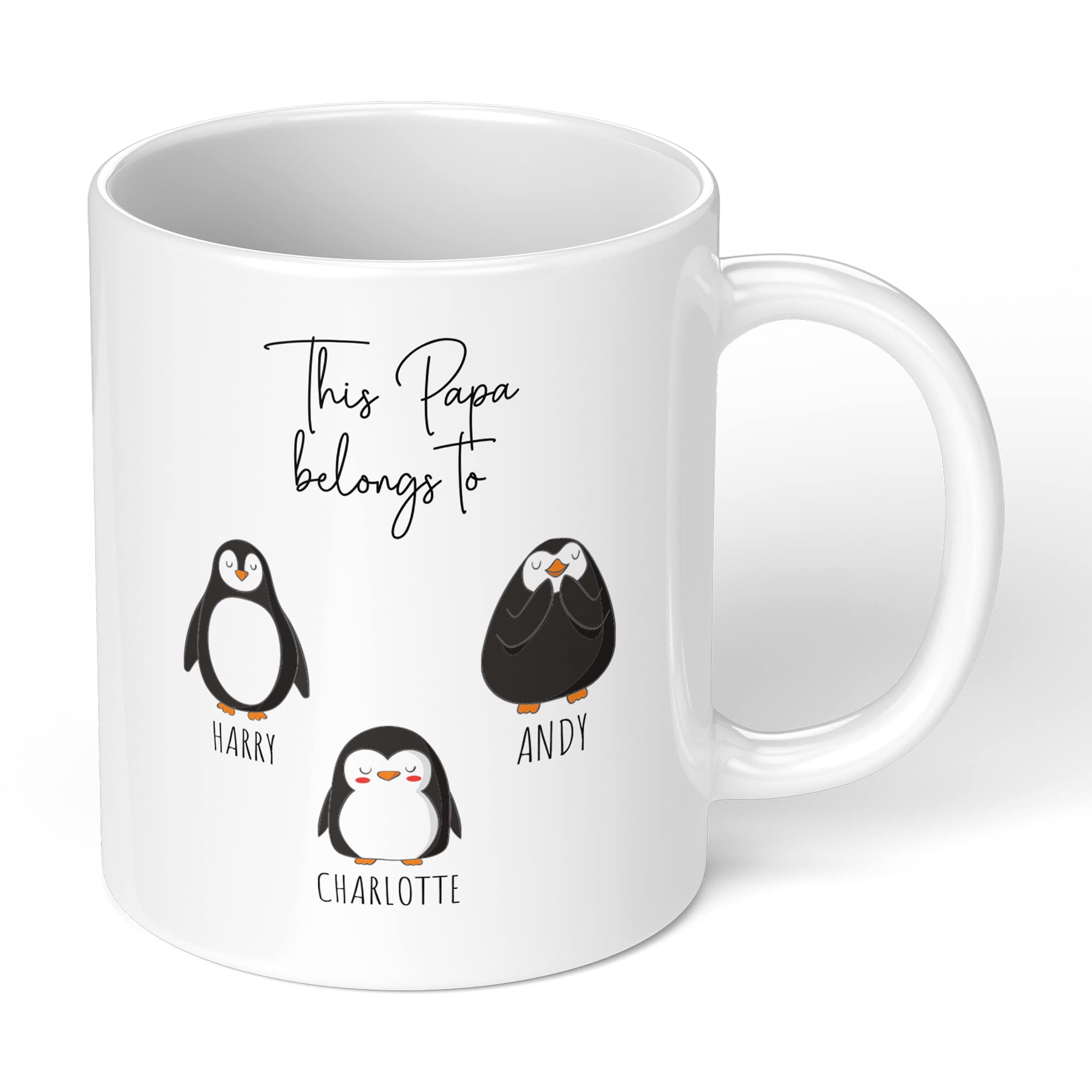 Print Maniacs Fathers Day Mug Cup 11oz Personalised Birthday Christmas Dad Daddy Grandad Uncle Stepdad New Born Baby First 1st Coffee Tea Gift Present for Him Penguins (White Mug, Papa)