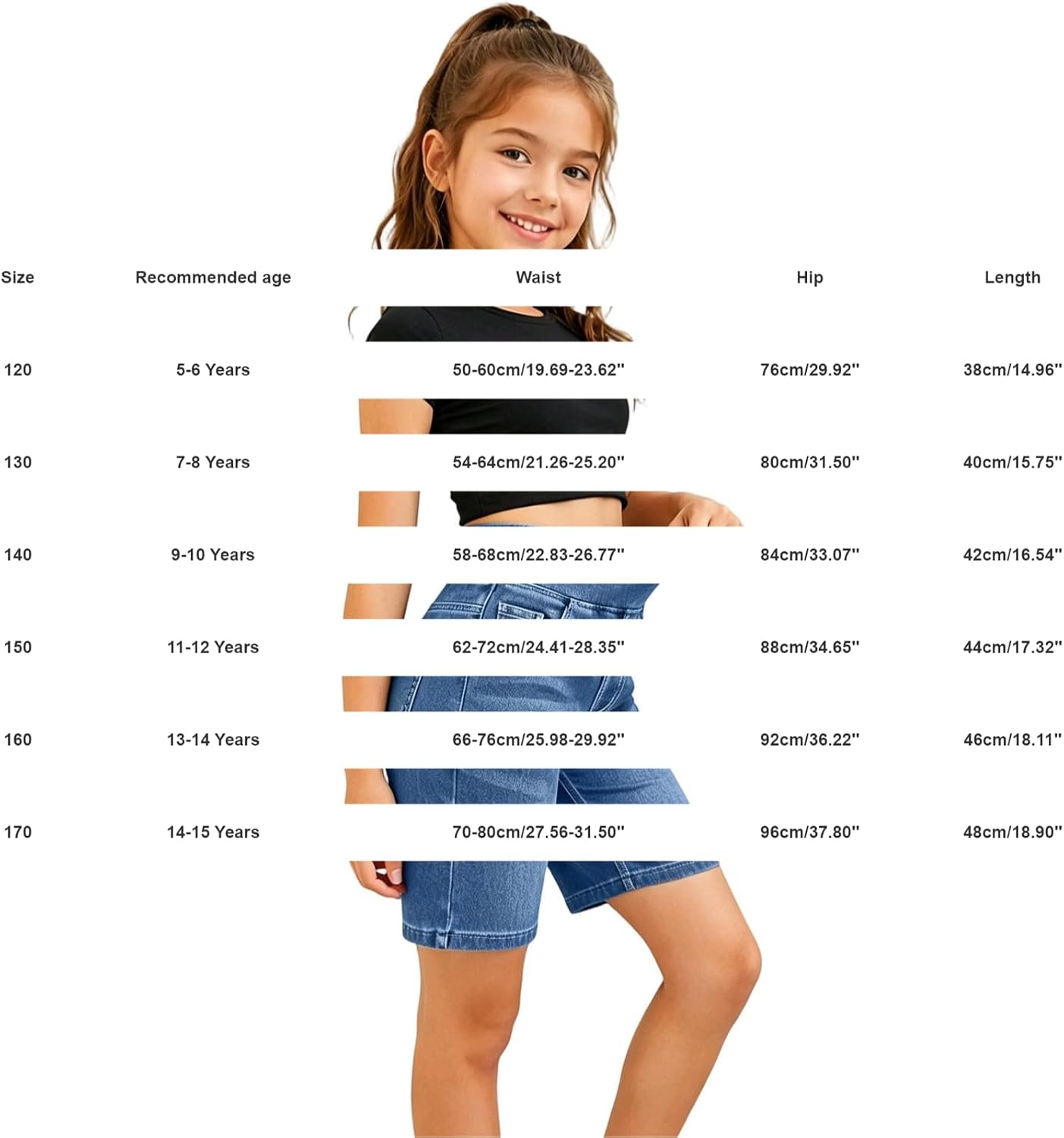 Bermuda Jean Shorts for Boys Girls Summer Stretchy Knee Length Denim Shorts Tummy Control High Waisted School Pull On Jorts