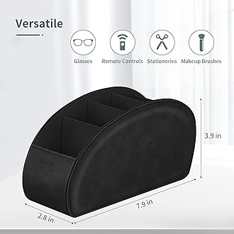 Remote Control Holder with 5 Compartments, KENOBEE Anti-slip Desktop Caddy Storage Organizer for Remote Controllers, Office Supplies, Makeup Brush, Media Accessories, Black