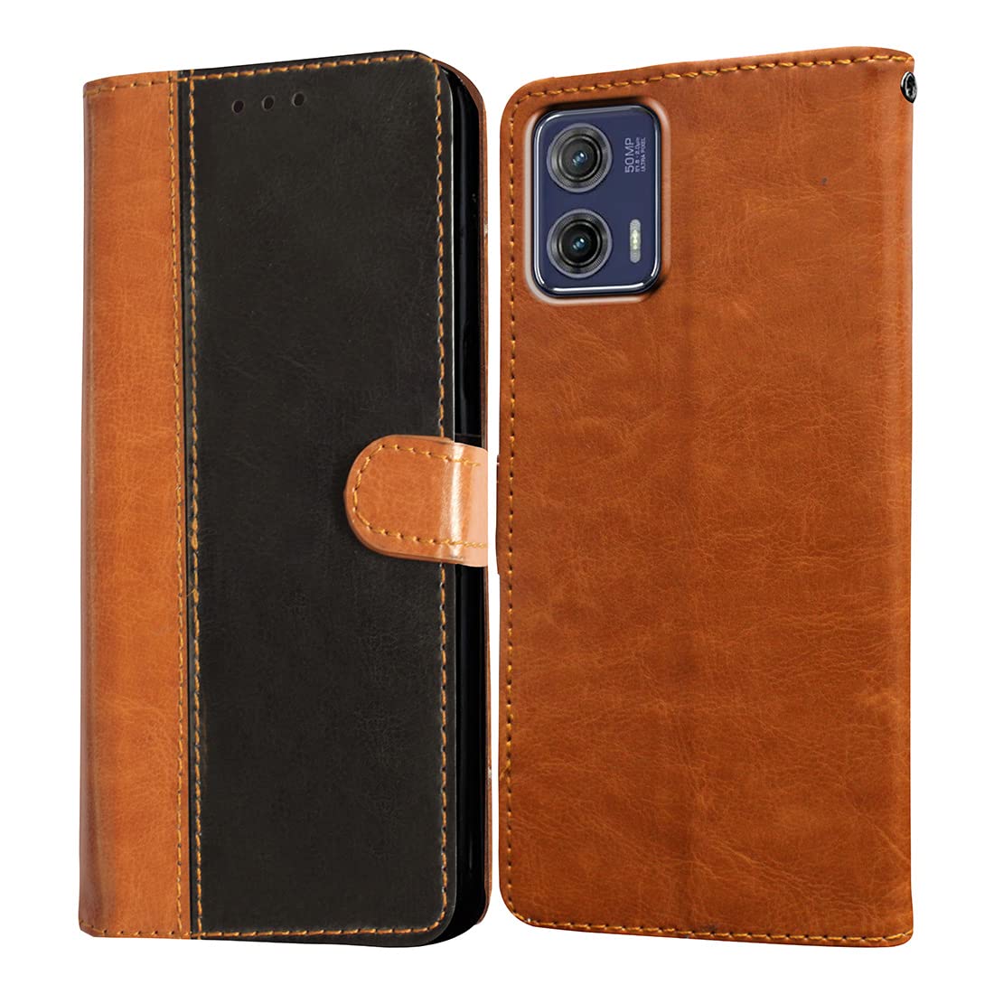 Casotec Flip Cover for Motorola Moto G73 5G | Premium Leather Finish | Inbuilt Pockets & Stand | Flip Case for Motorola Moto G73 5G (Camel and Black) (B0C1K5YXKR) Amazon Price History, Amazon Price Tracker