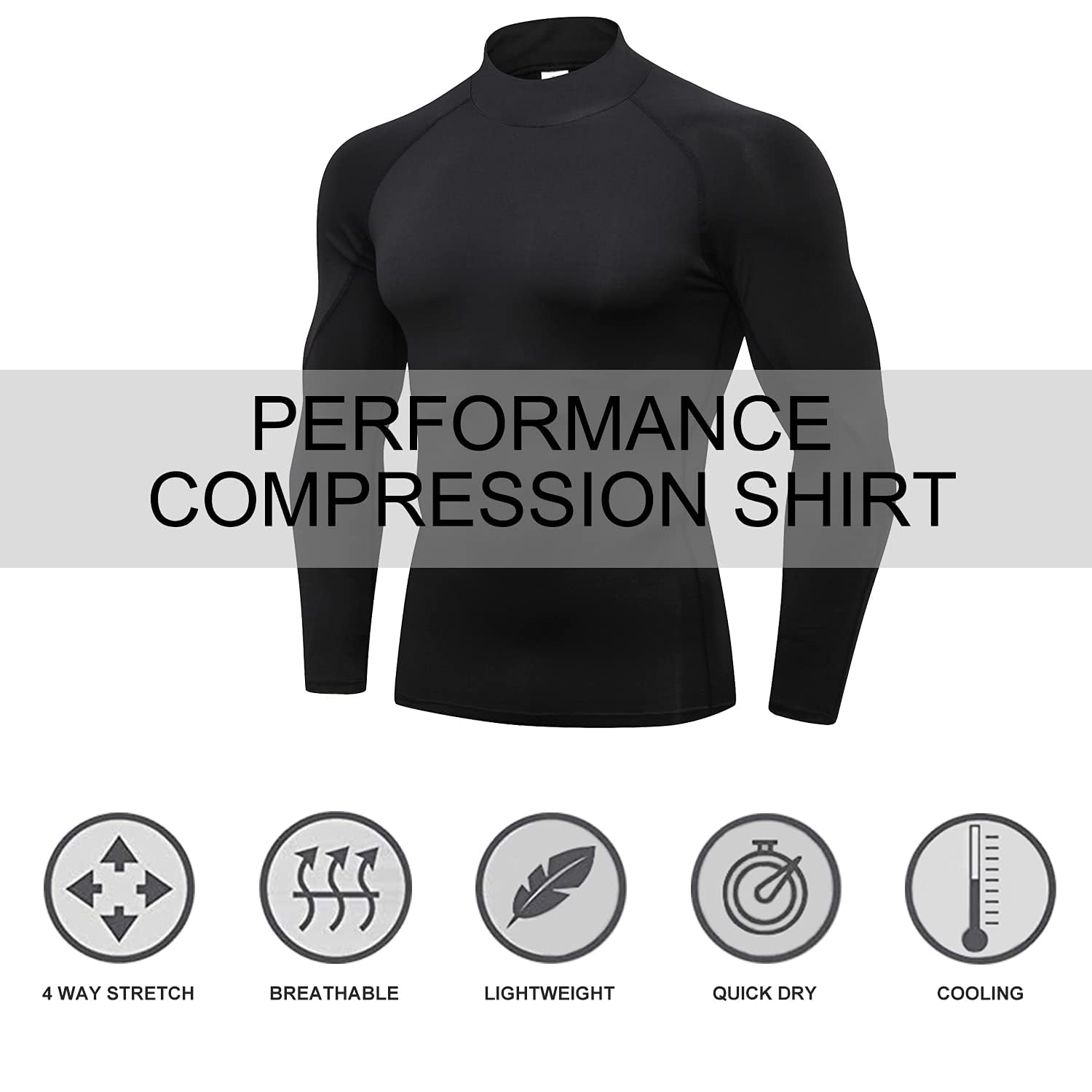 LANBAOSI Lot de 2 Tee Shirt Compression Homme à Col Roulé et Manches Longues Baselayer Hauts Séchage Rapide pour Fitness Course à Pied Gym Entraînement