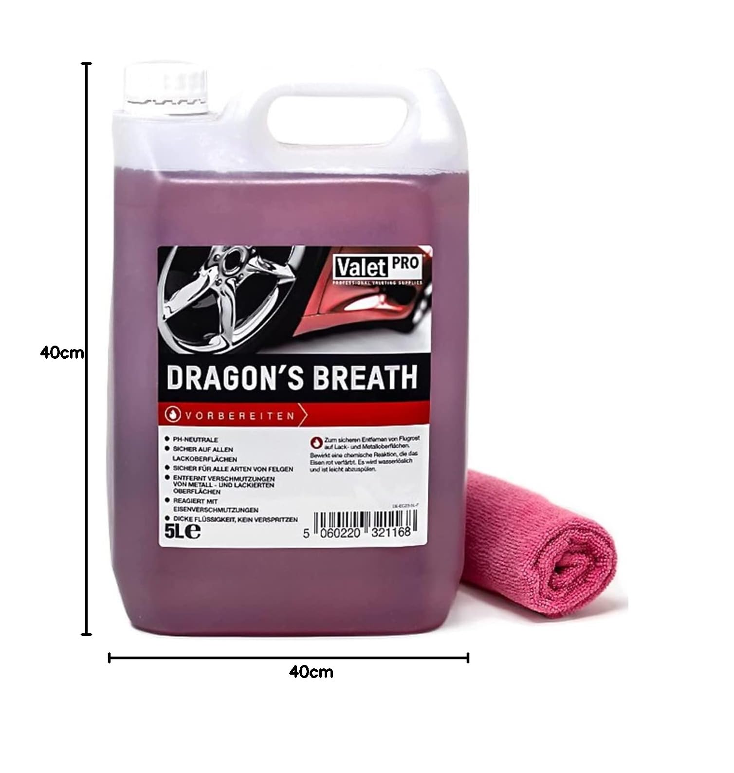 detailmate Valet Pro Dragons Breath 0,5 litros Llanta Limpiador Vuelo óxido Barniz Metal Limpieza + Gratis Paño de Microfibra 40 x 40 cm