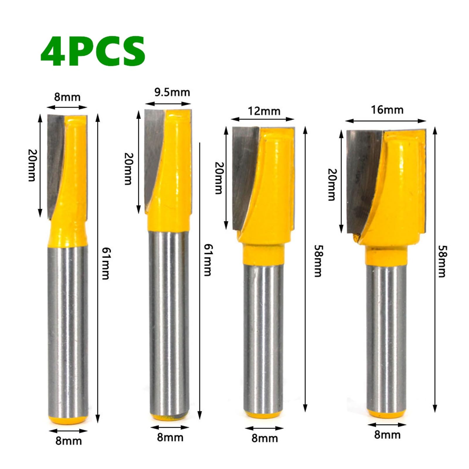 1/4 sztuk 8mm Shank Carpenter frez prosty frez do drewna zestaw bitów do przycinania maszyna do przycinania średnica cięcia(4PCS)