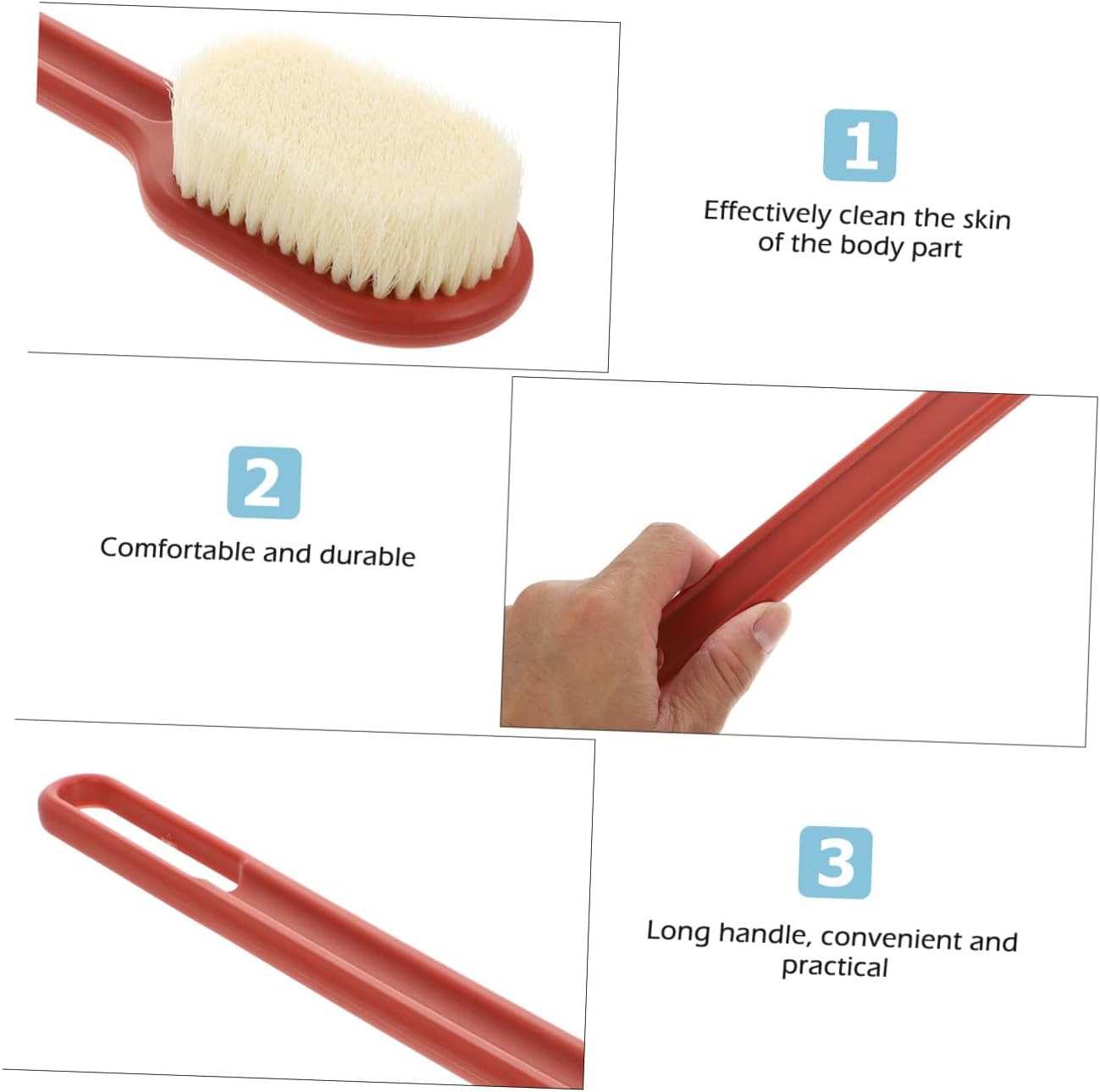 Long Handle Bath Brush Back Scrubber Red Nylon Soft Bristles Multipurpose Body Massage Scrubbing Brush for Shower and Bath Use