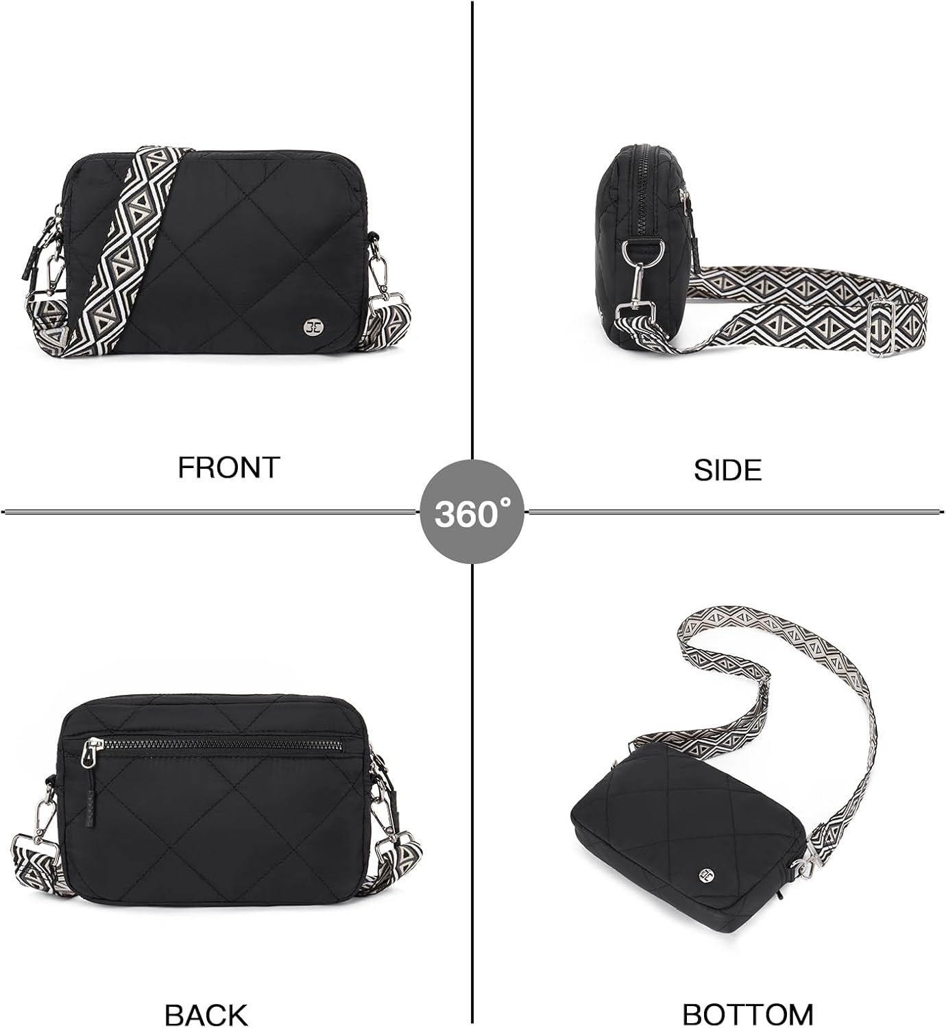 Telena Crossbody Bags for Women Quilted Design Puffer Bag Purse Lightweight Shoulder Bag (1-black) - Image 6