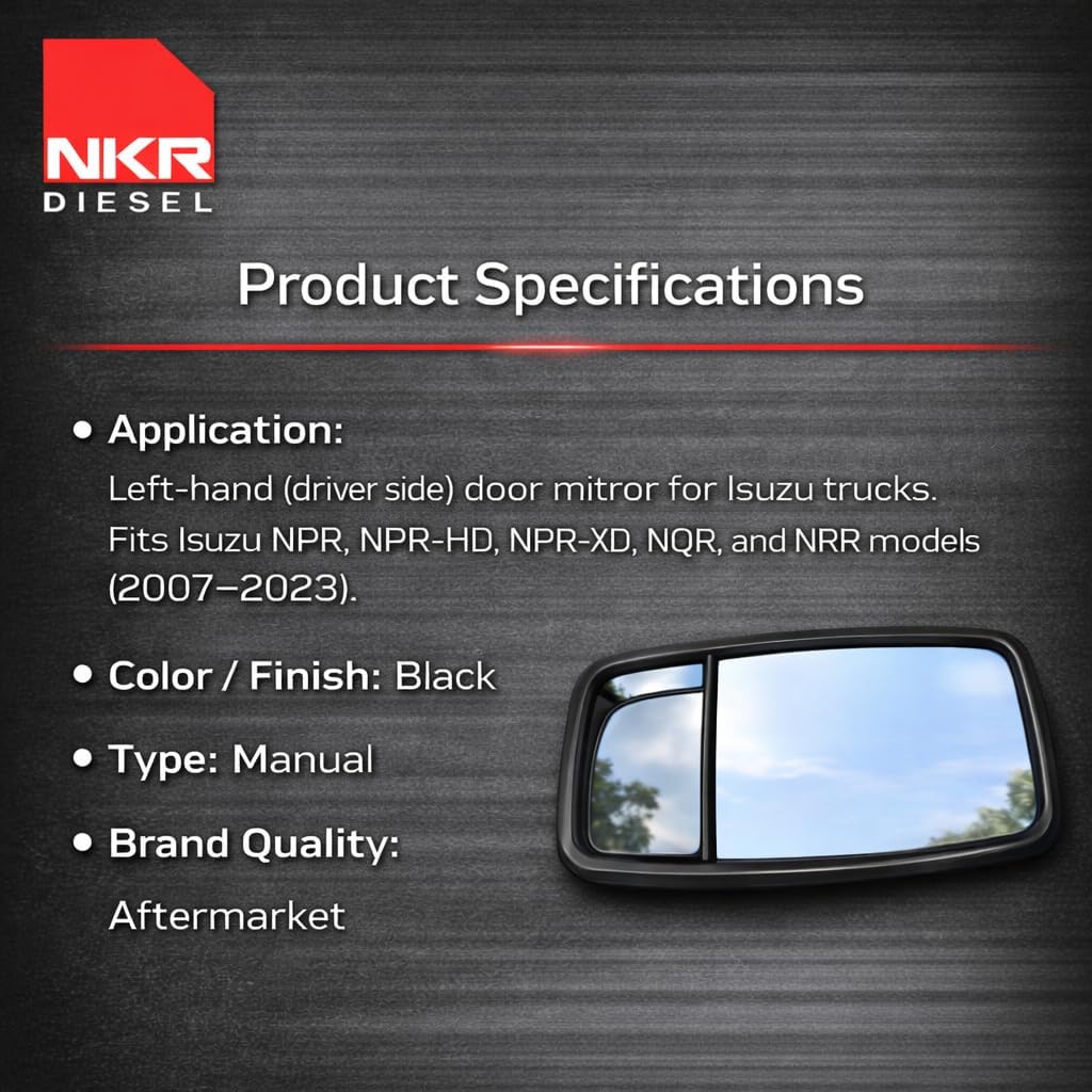 Side Door Mirror LH Driver Side | Genuine OEM for Isuzu NPR | All 2007–2023 | Left Hand – Replacement