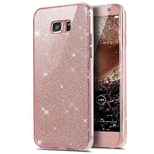 Kompatibel mit Galaxy S7 Hülle,Galaxy S7 Schutzhülle,Full-Body 360 Grad Bling Glänzend Glitzer Klar Durchsichtige TPU Silikon Hülle Handyhülle Tasche Case Front Cover Schutzhülle,Rose Gold