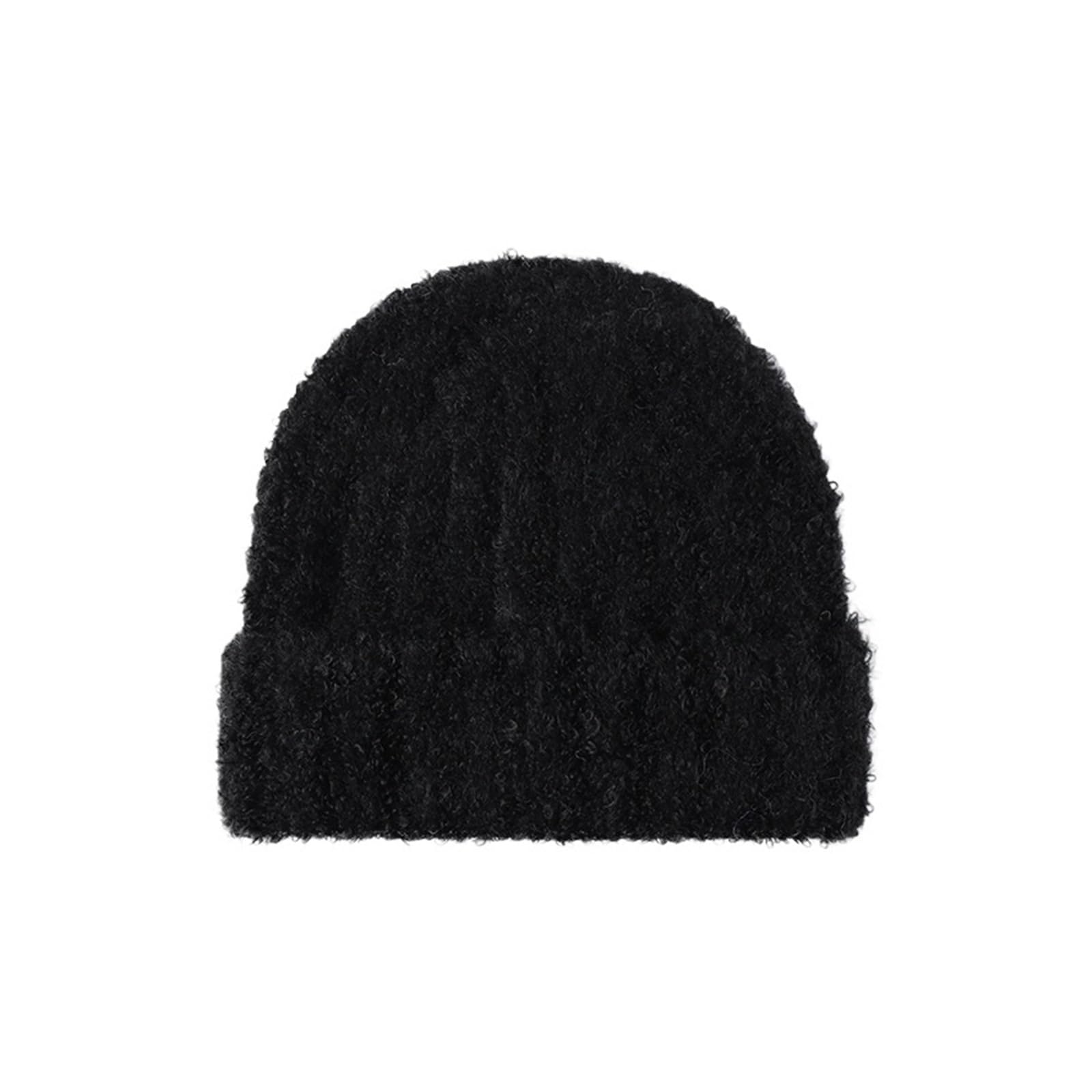 Bonnet en maille épaisse noir pour femme et fille, chapeau d'hiver uni chaud