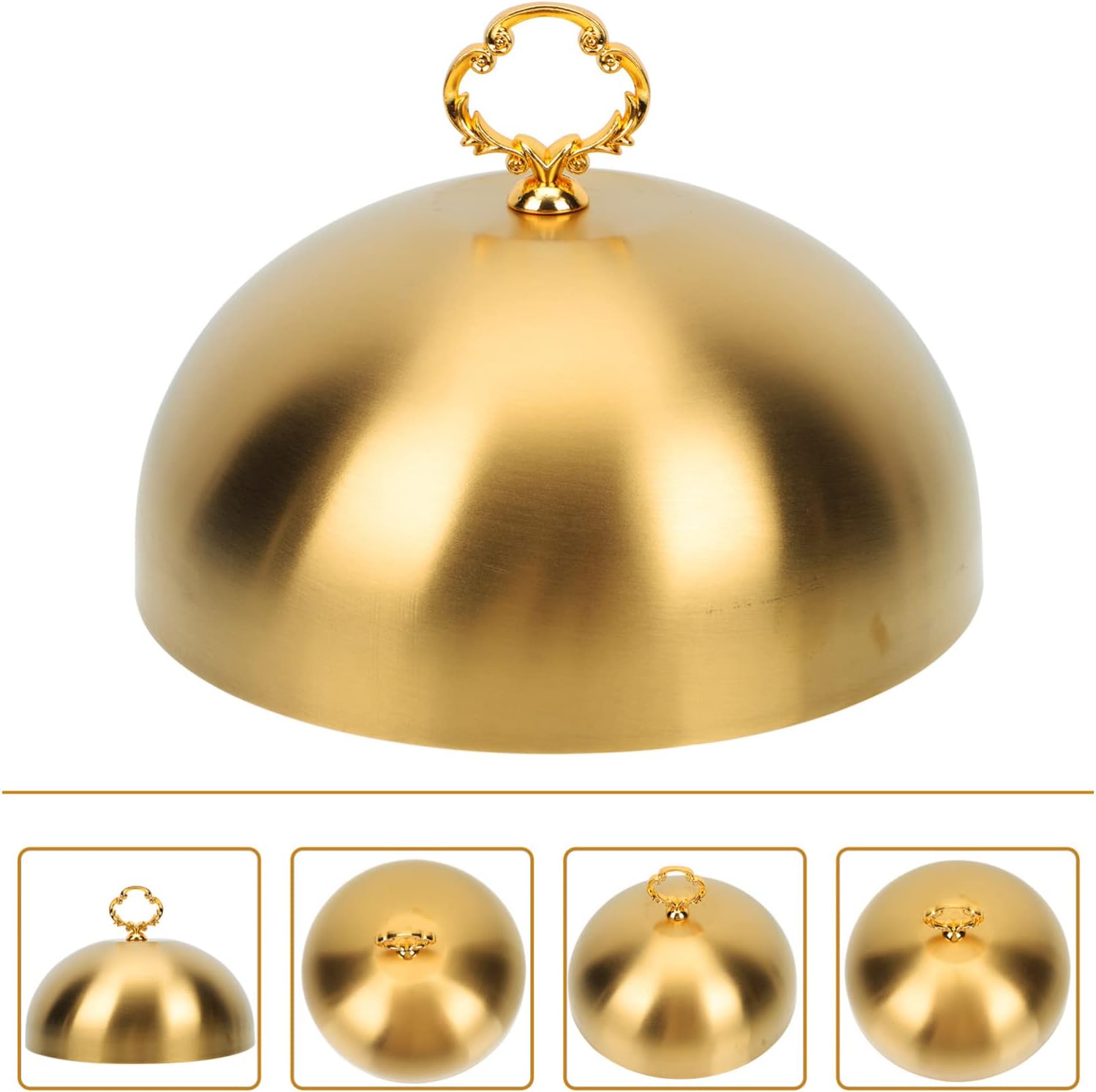 INOOMP Stainless Steel Steak Cover 20cm Heavy Duty Food Cover Heat Resistant Handle Luxurious Gold Color for Restaurant and Outdoor Cooking