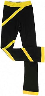 GZKDKZB Pantalones de Patinaje artístico para Mujer y niña, con Forro Polar, Pantalones de Entrenamiento de Patinaje artístico en Espiral, Leggings Negros cálidos (Color: Amarillo, Talla: