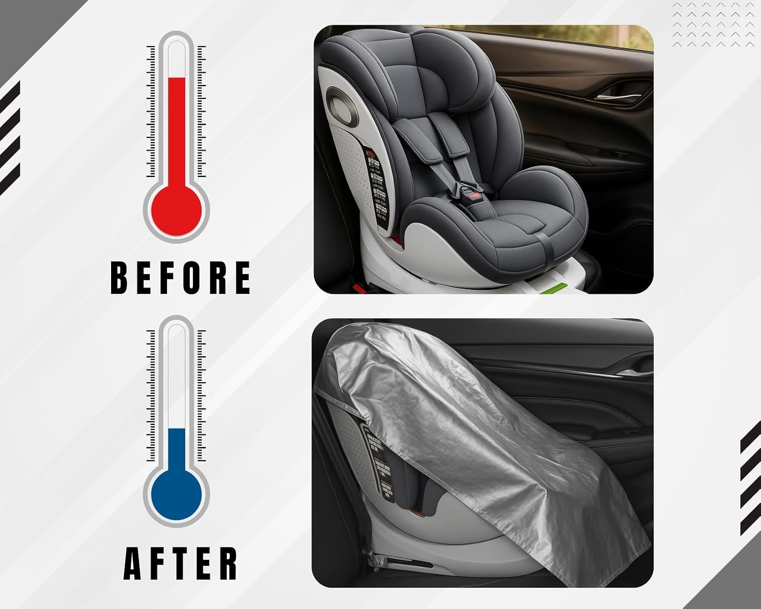 DS. DISTINCTIVE STYLE Baby Car Seat Cover Cooling Pad Sun Shade Infant Car Seat Cooler Protector Keeps Toddler Seat Cool Travel Accessories Silver