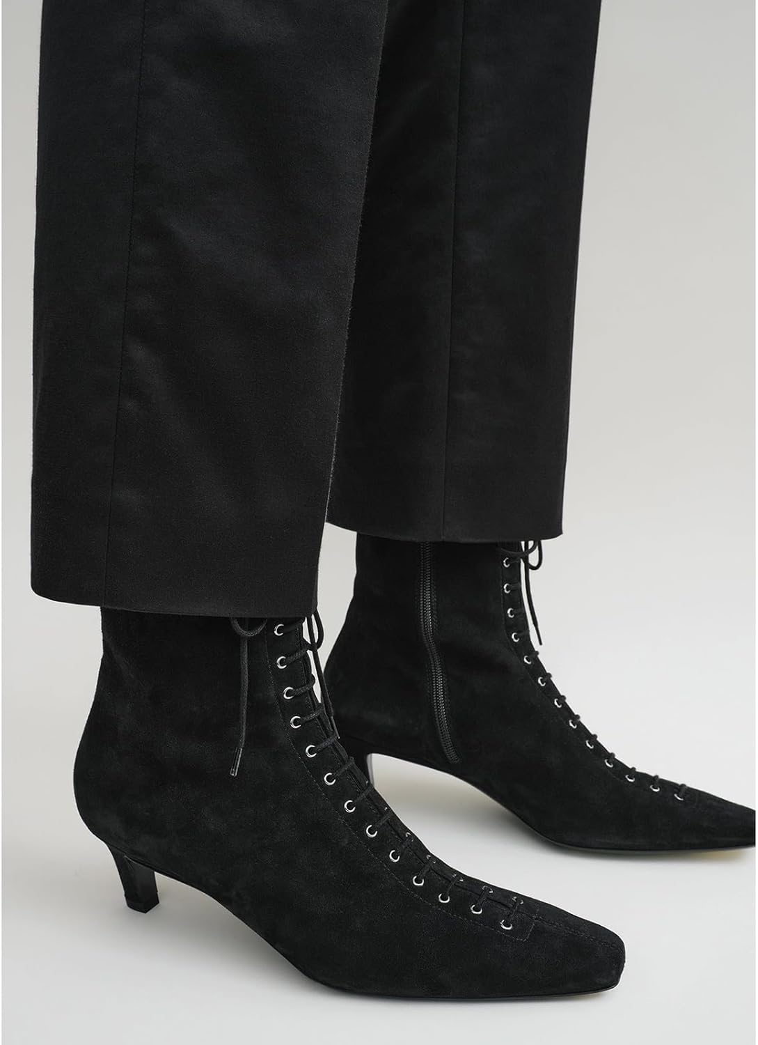 SEIFIN Kitten Heel Boots For Women Suede Lace Up Ankle Boots Square Toe Low Heel Short Booties Comfortable Soft Side Zipper Dressy Fall Winter Booties Shoes