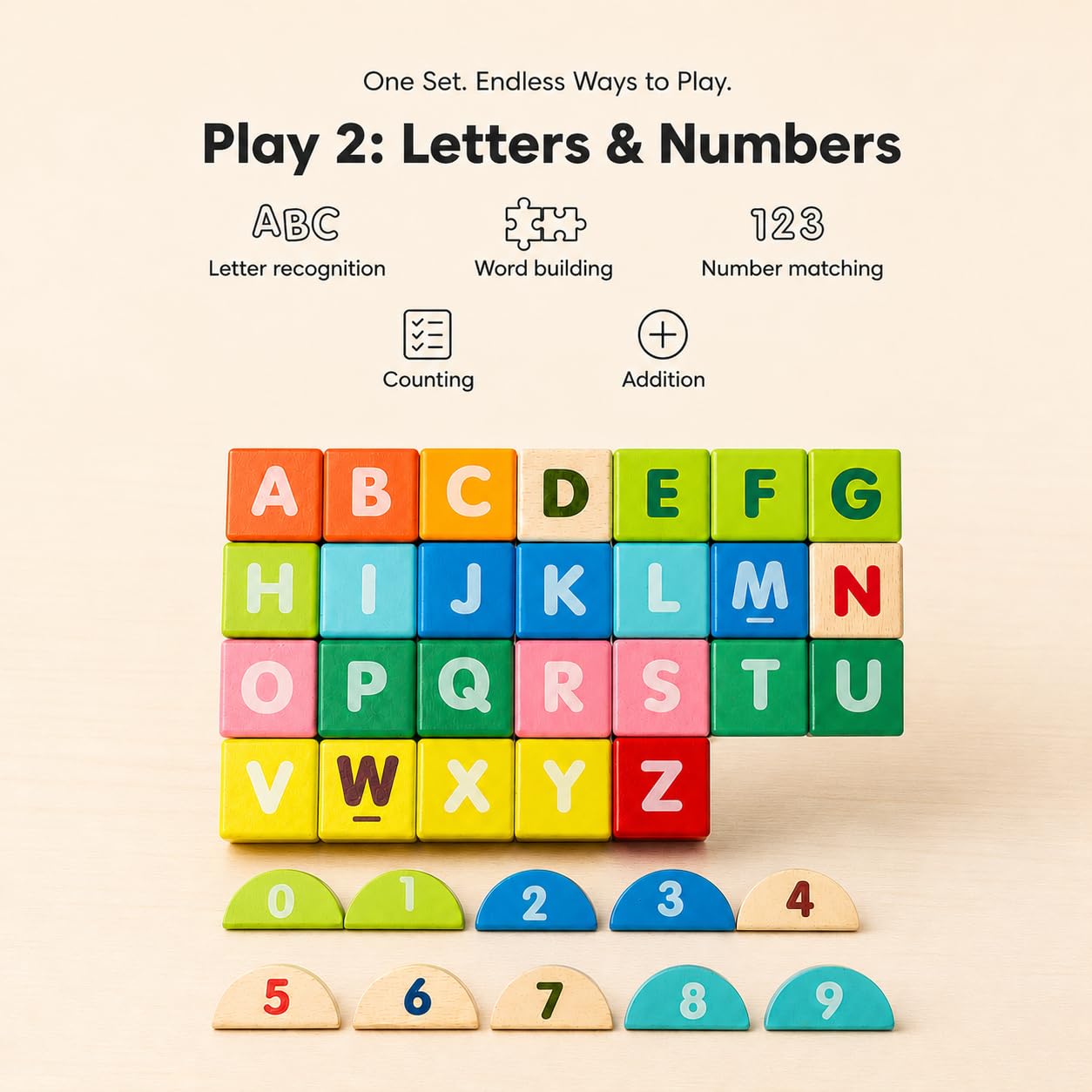 Nesta Toys 115-Piece Wooden City Building Blocks Set | Alphabet A-Z + Numbers 0-9 + 8 City Landmarks | Builds Spatial Reasoning, Fine Motor Skills & Creativity | Non-Toxic | Gift for Ages 3-8 Years 2