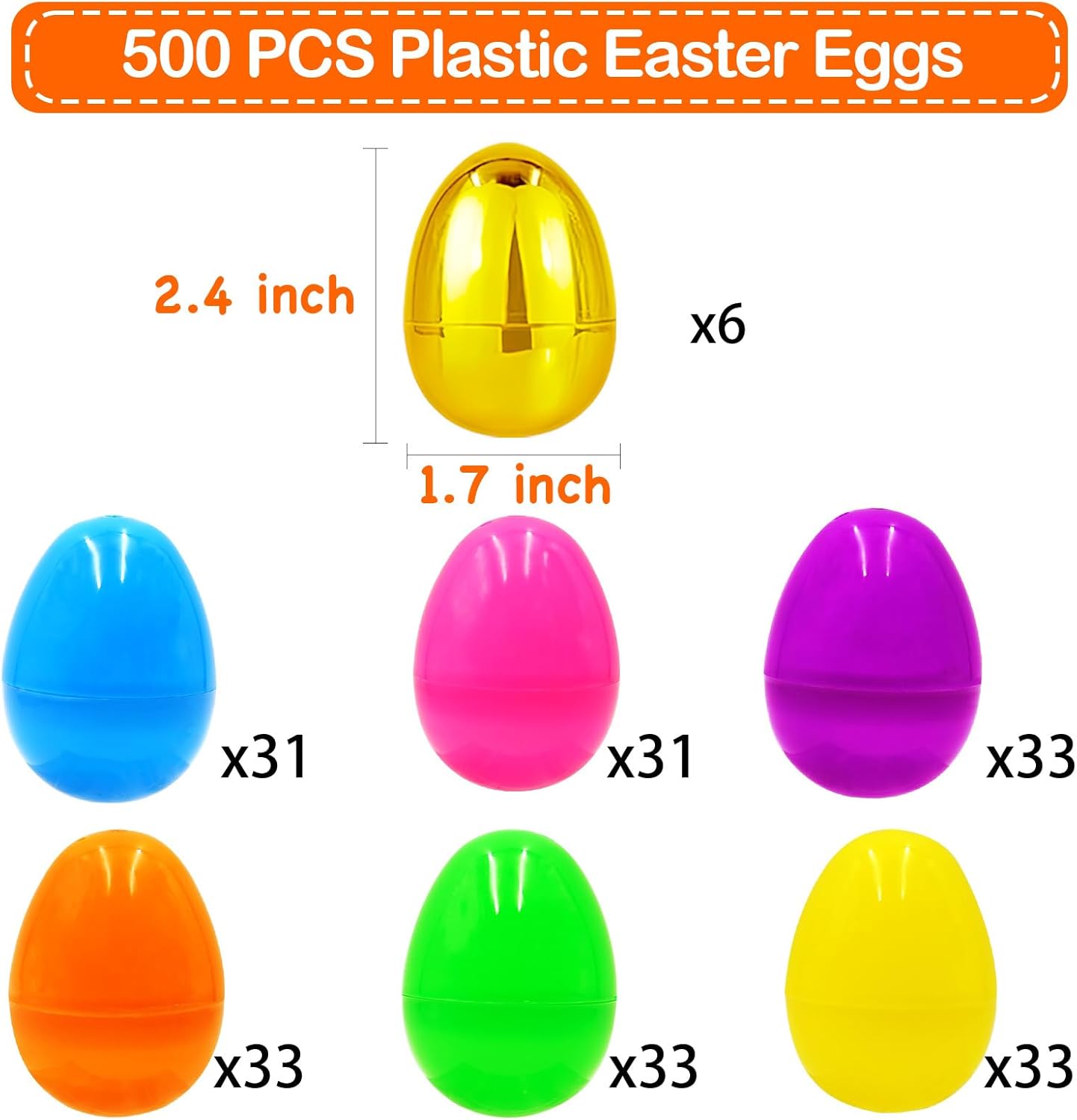 500 pcs easter eggs?plastic 2.4" bright colorful eggs with golden eggs, easter egg fillers for easter egg hunt candy filling party decorations and kids gifts