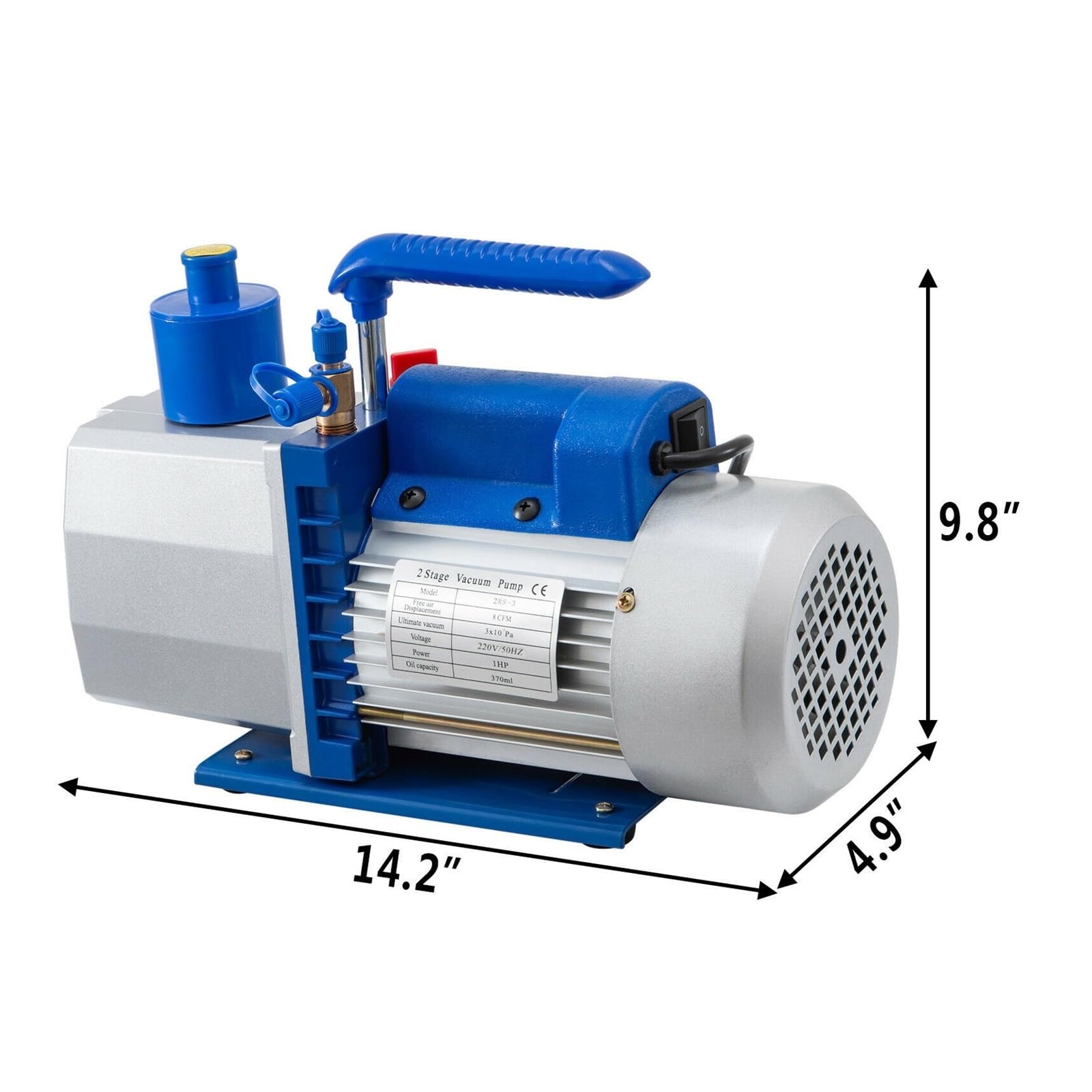 Vakuumpumpe, Vakuumpumpe, 8CFM 1HP Kältemittel-HVAC-Vakuumpumpe mit 2 Schalldämpfern for die Vakuumverpackung von Haushaltsklimaanlagen, Automobilwartung